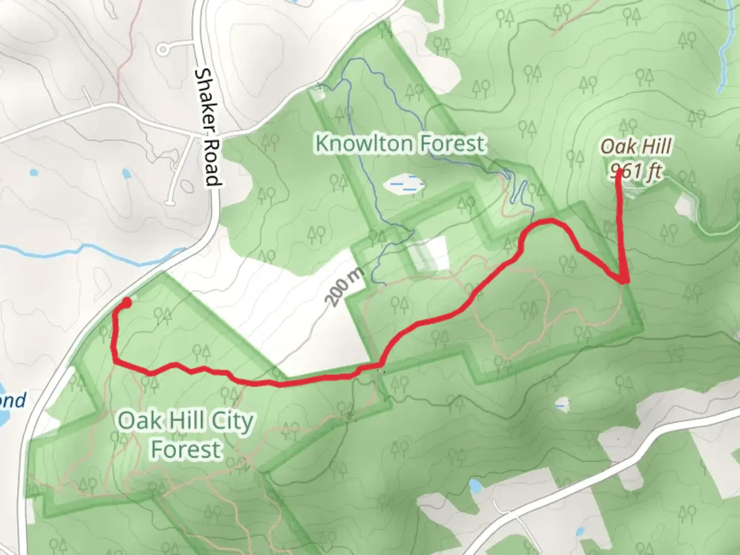 An image depicting the trail Oak Hill via Tower Trail and its surrounding area.