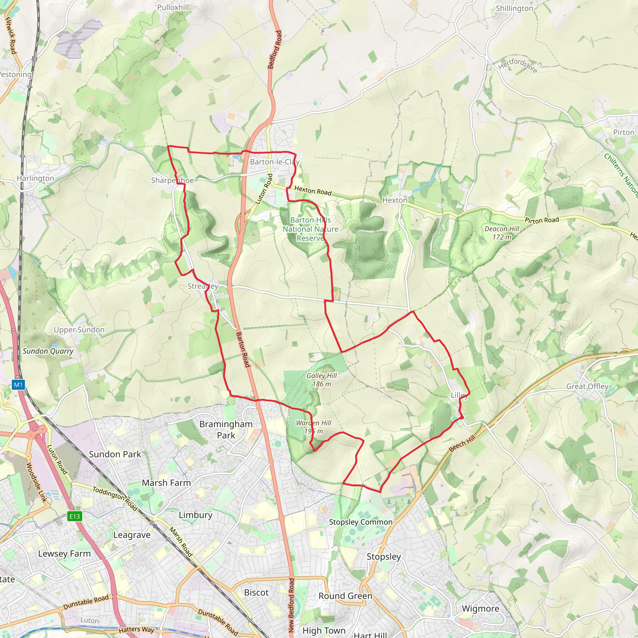 Lilley, Streatley and Barton le Clay Loop mobile static map
