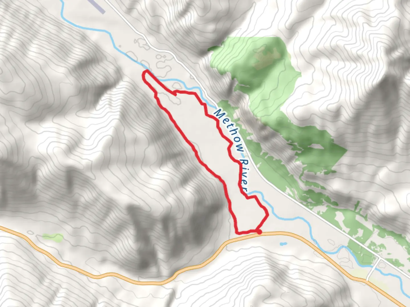 An image depicting the trail Lower-Upper River Run and Jack's Loop and its surrounding area.