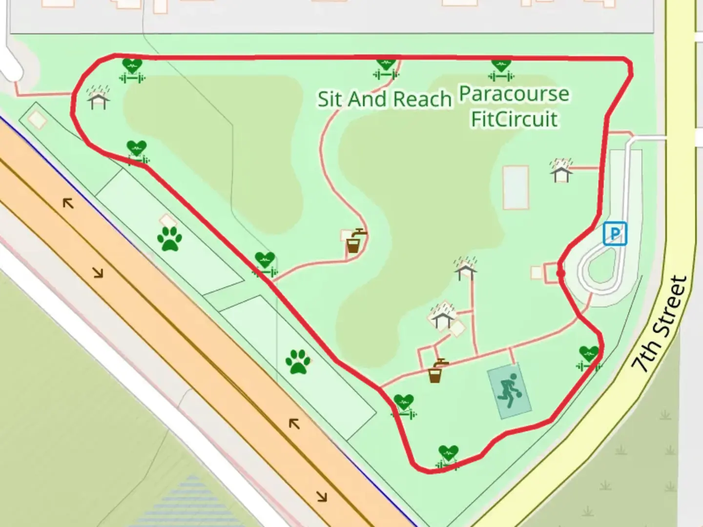 An image depicting the trail Tompkins Park Loop and its surrounding area.