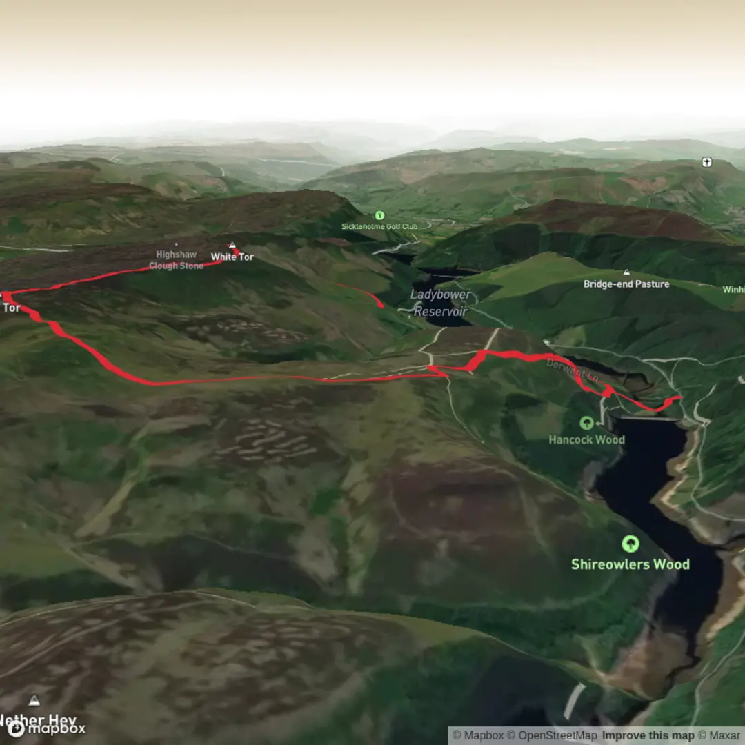 An image depicting the trail Hike from Fairholmes, Lost Lad and White Tor and its surrounding area.