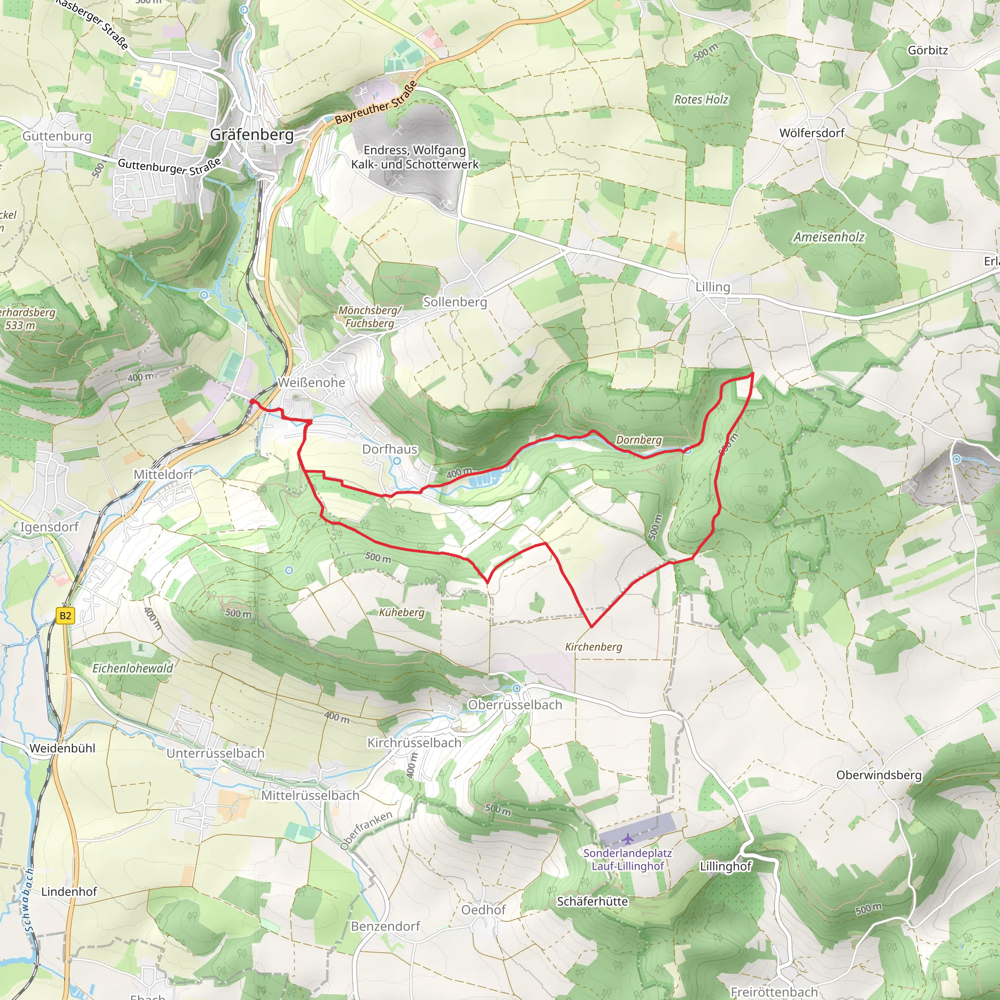 Kirchenberg, Lillinger Wald and Sinterstufen Loop via Leinleitertalweg mobile static map
