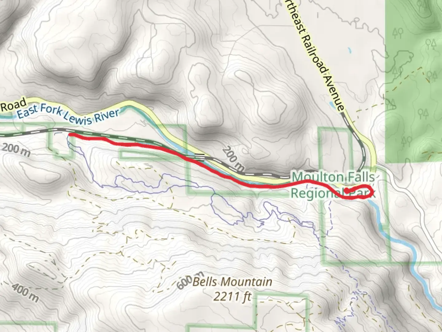 An image depicting the trail East Fork of the Lewis River Trail and its surrounding area.