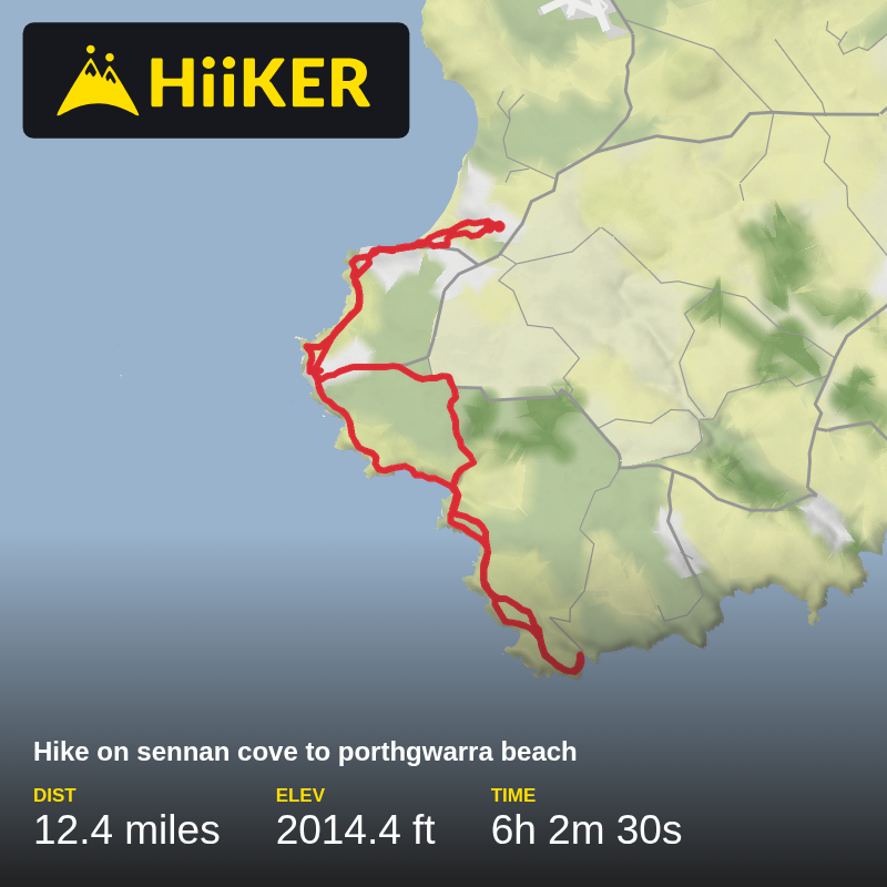 A map preview of the recording Hike on sennan cove to porthgwarra beach.