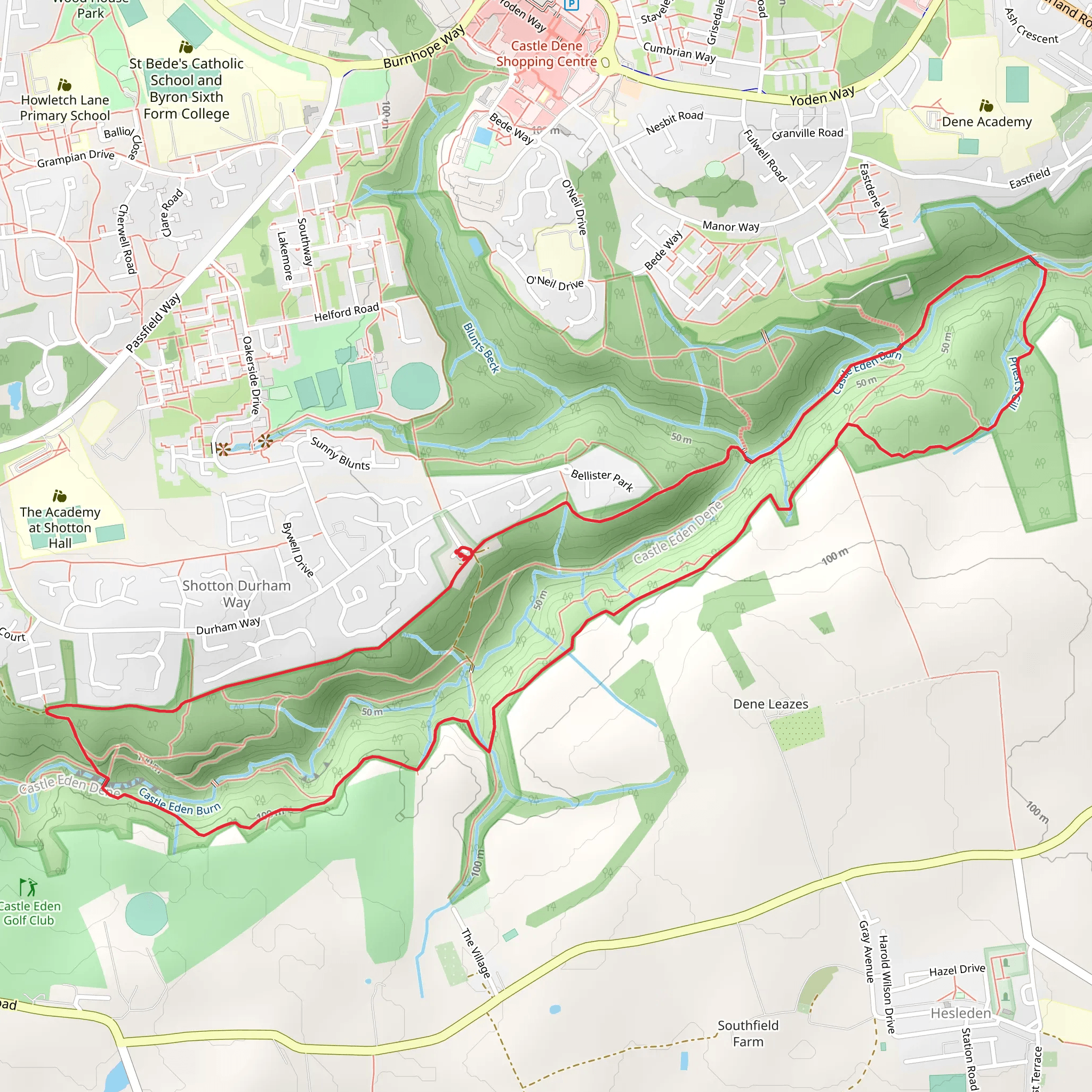 Castle Eden Dene NNR Loop mobile static map