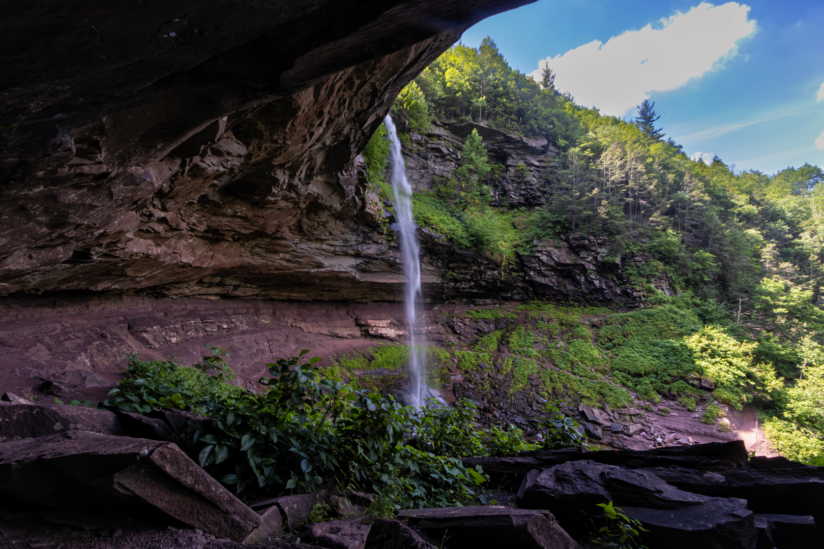 An image depicting the trail Kaaterskill Falls via South Lake Road and its surrounding area.