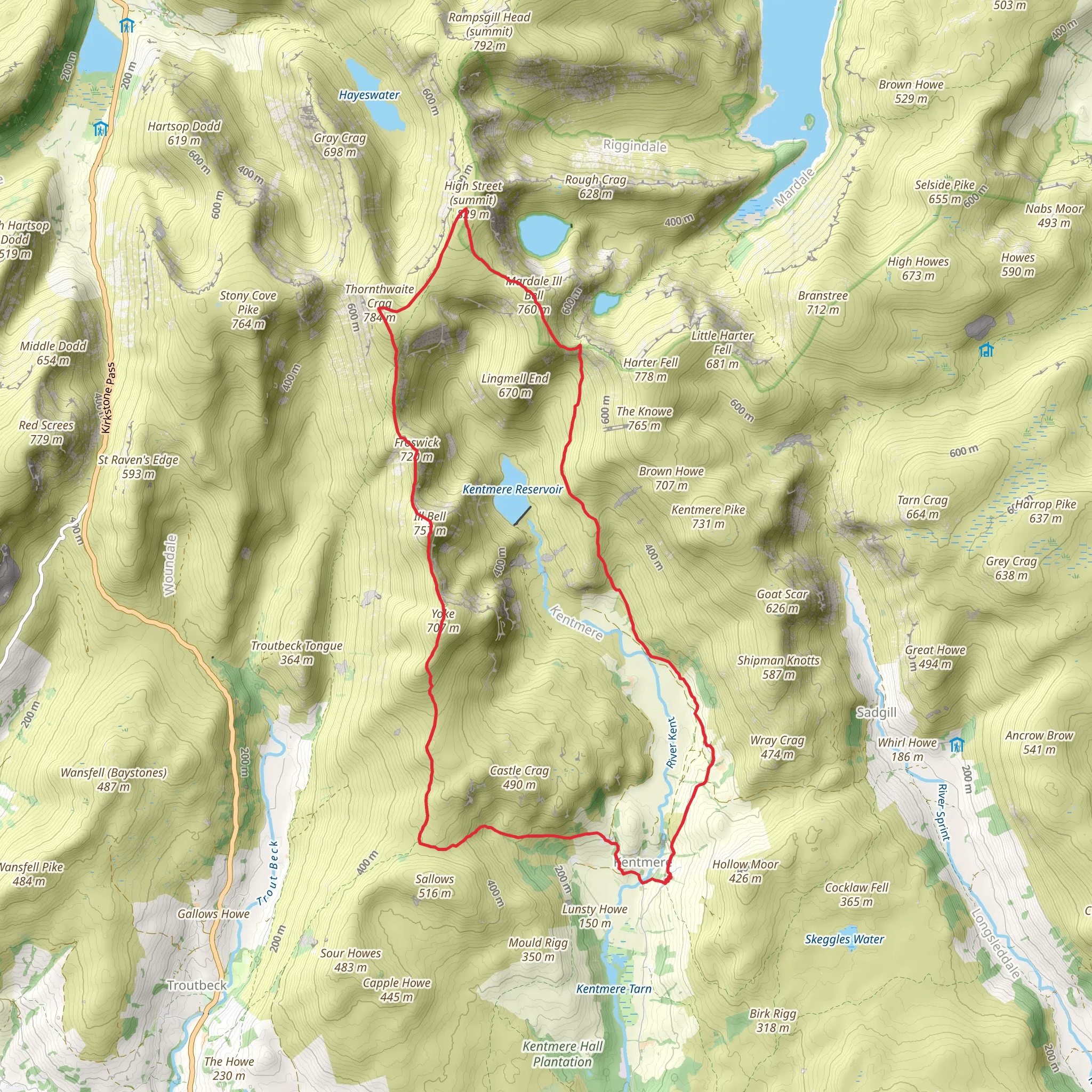 Ill Bell, High Street and Mardale Ill Bell from Kentmere mobile static map