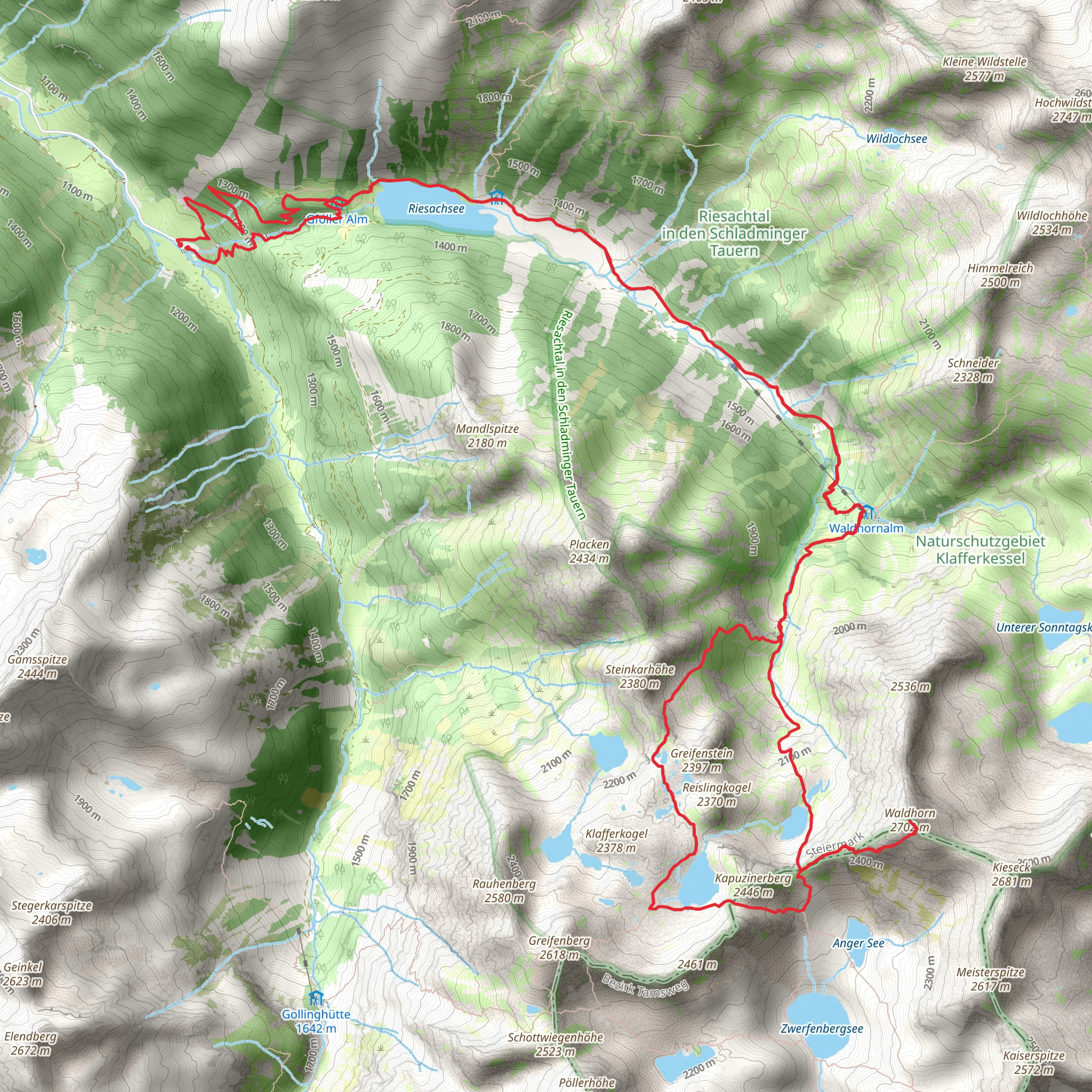 Waldhorn Peak via Riesach Waterfall mobile static map