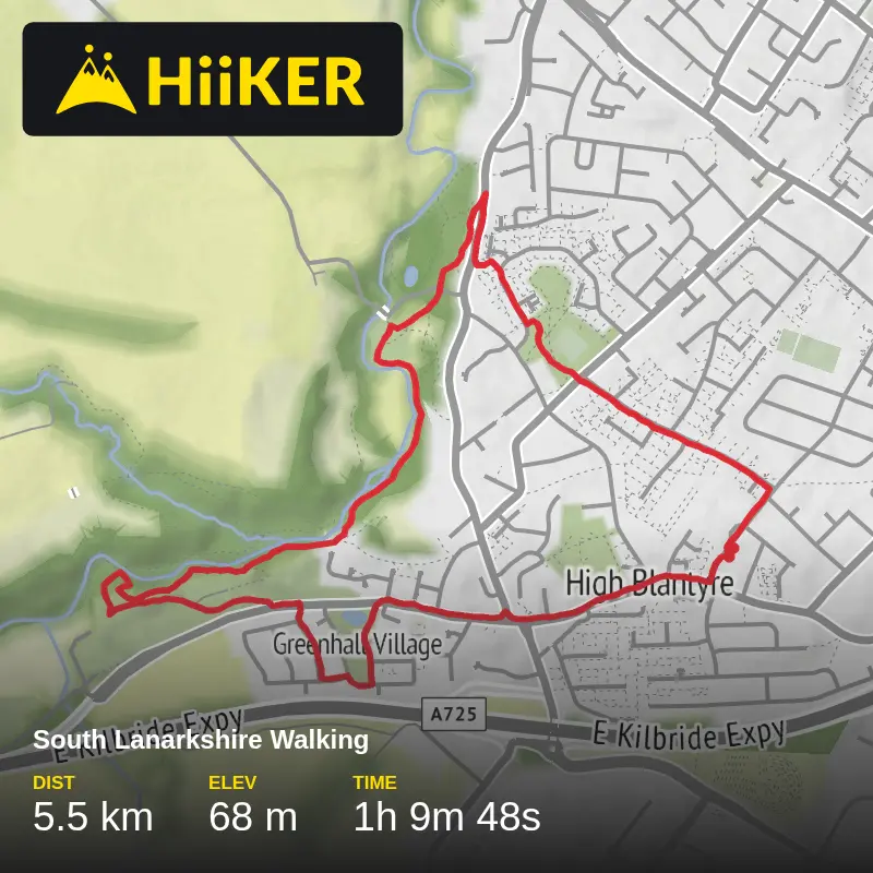 A map preview of the recording South Lanarkshire Walking.