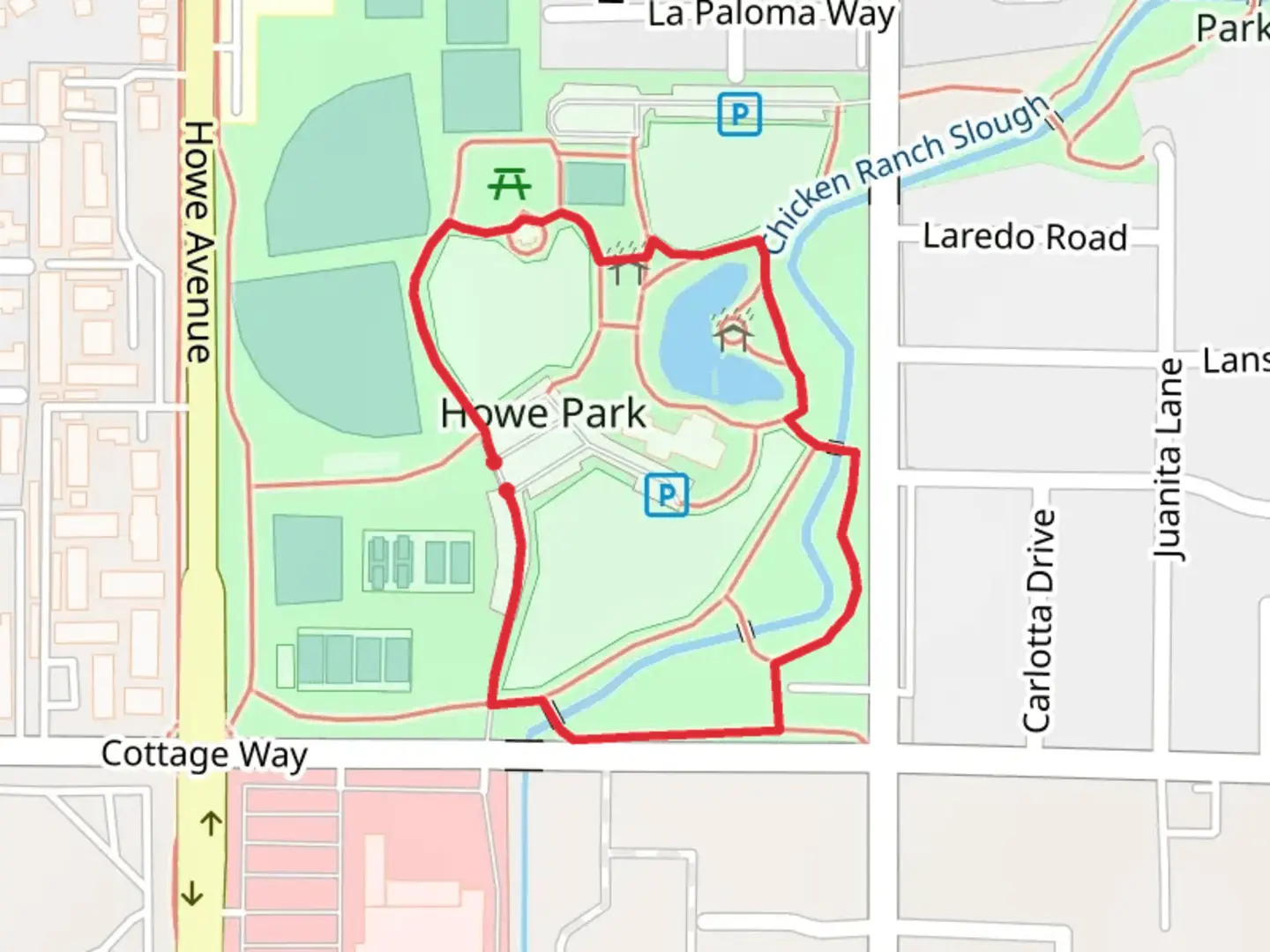 An image depicting the trail Howe Park Loop and its surrounding area.