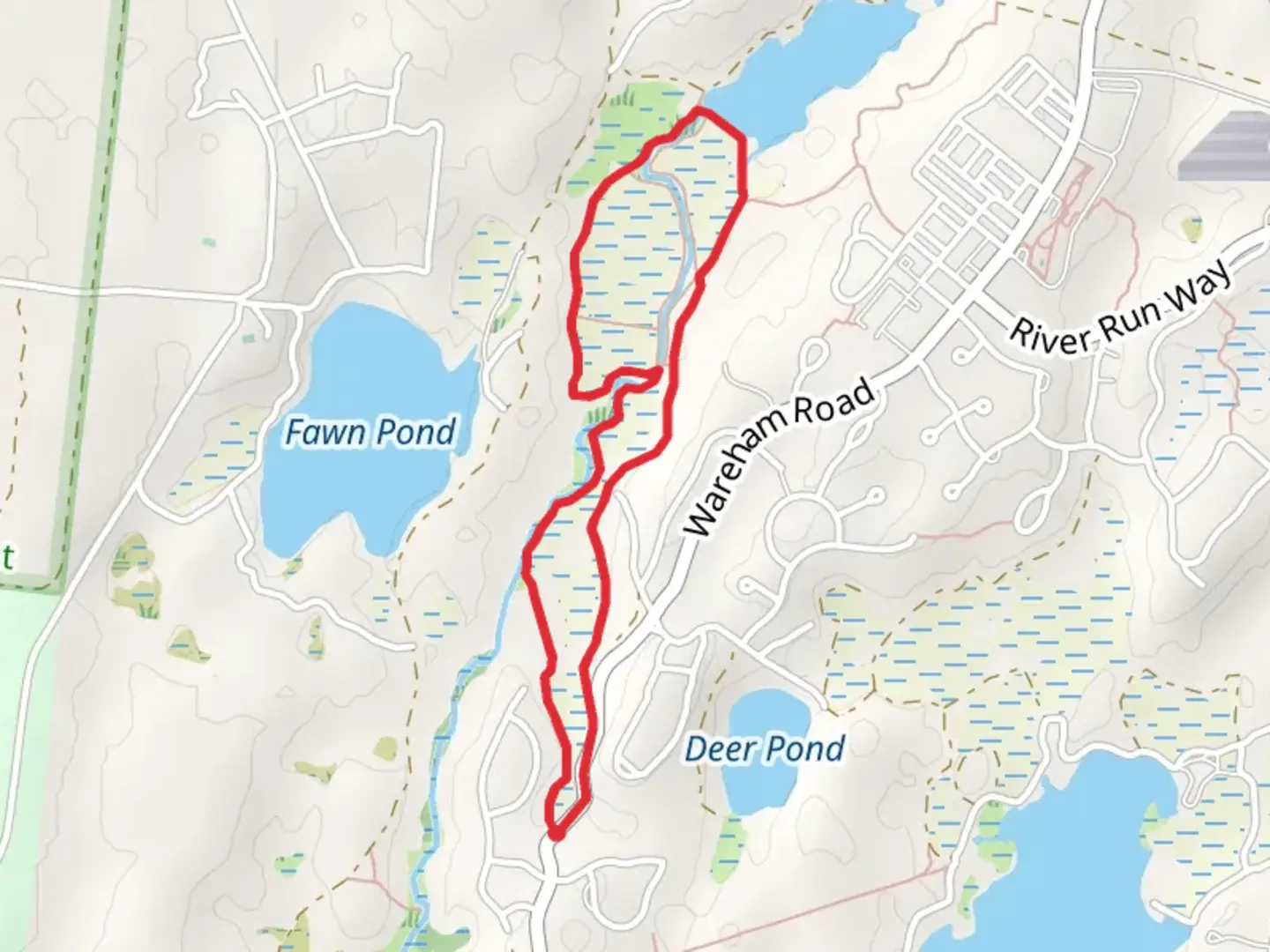 An image depicting the trail Agawam River Loop via Wareham Road and its surrounding area.