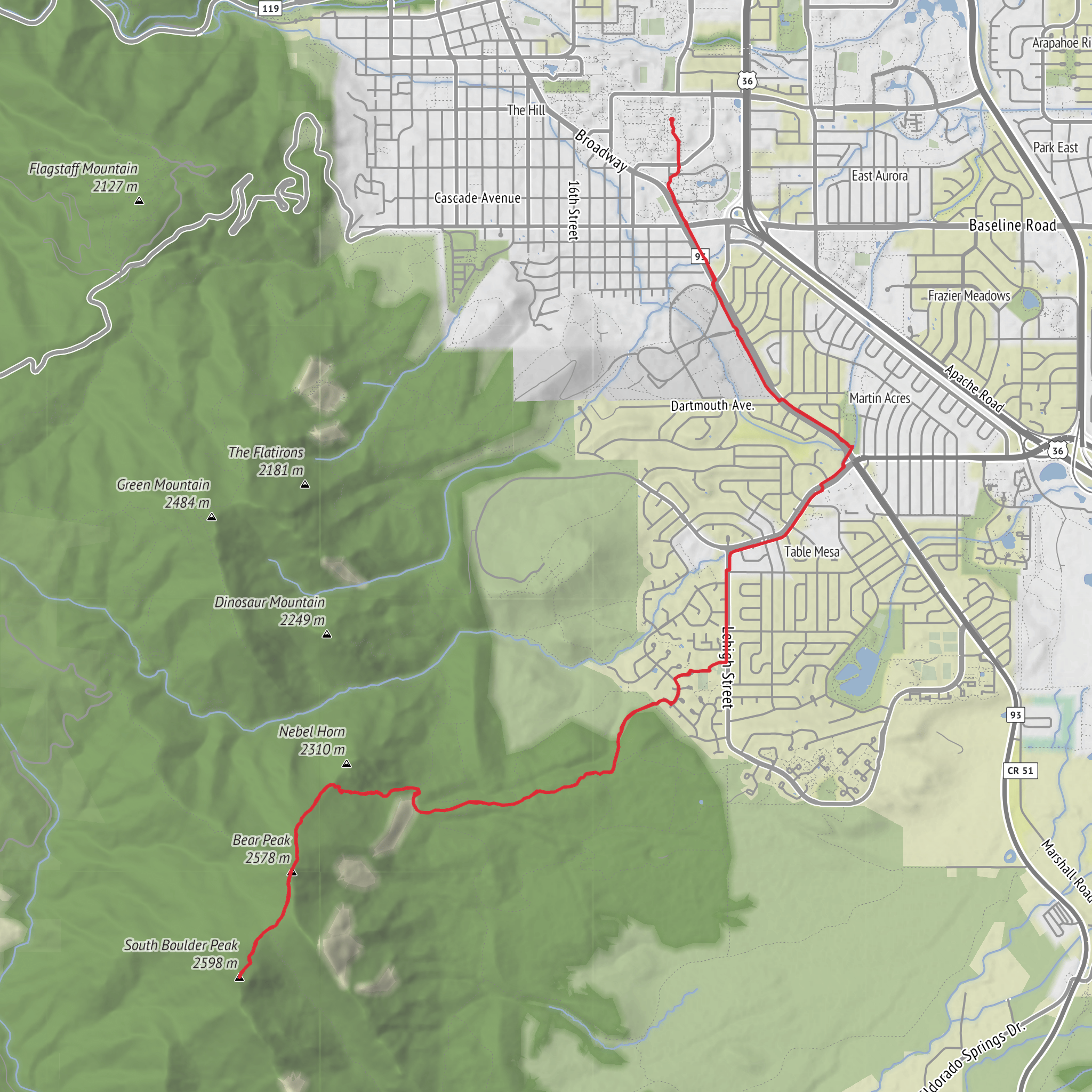 South Boulder Peak mobile static map