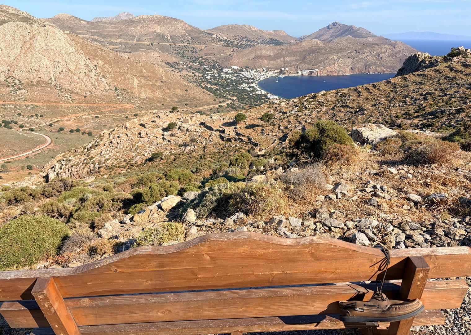 An image depicting the trail Tilos - Aghios Pavlos and Pano Mera and its surrounding area.