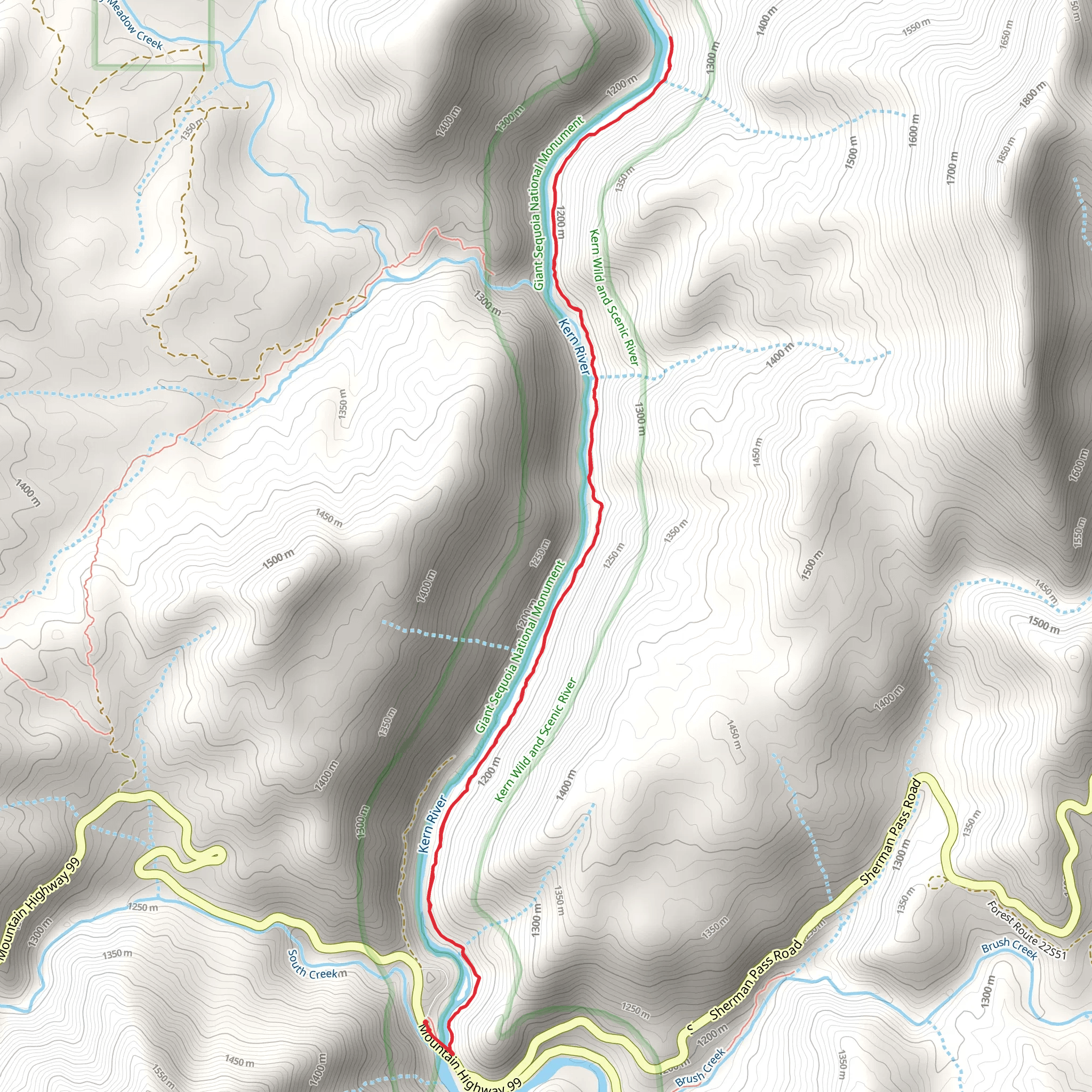 Kern River Upper Trail - Brush Creek Flat mobile static map