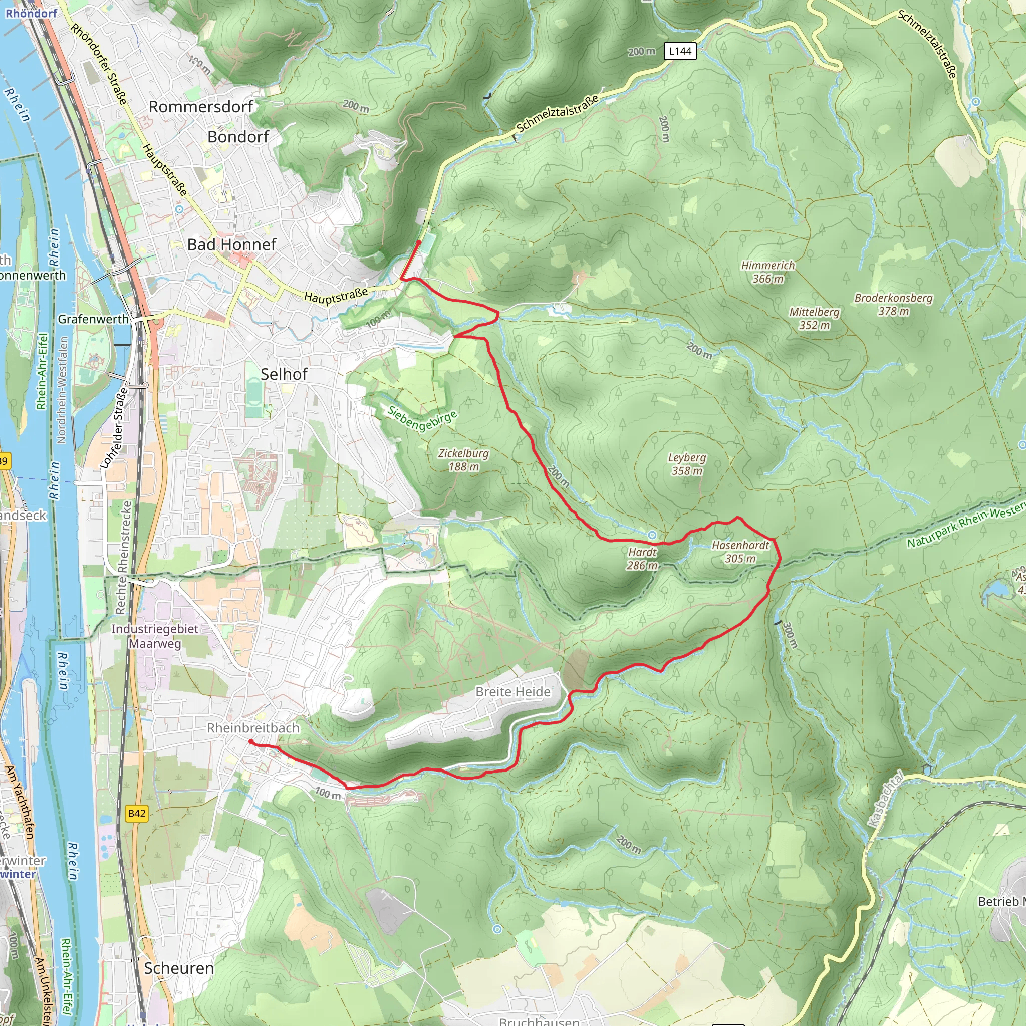 Bad Honnef to Rheinbreitbach via Rheinsteig mobile static map