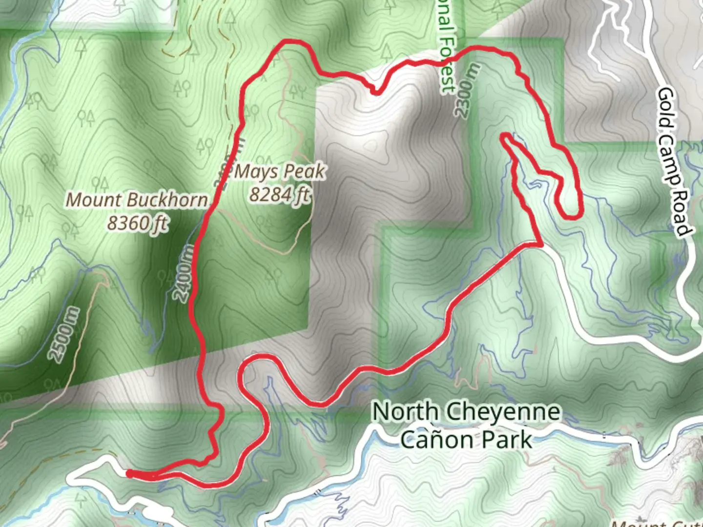 An image depicting the trail Gold Camp Road Loop and its surrounding area.
