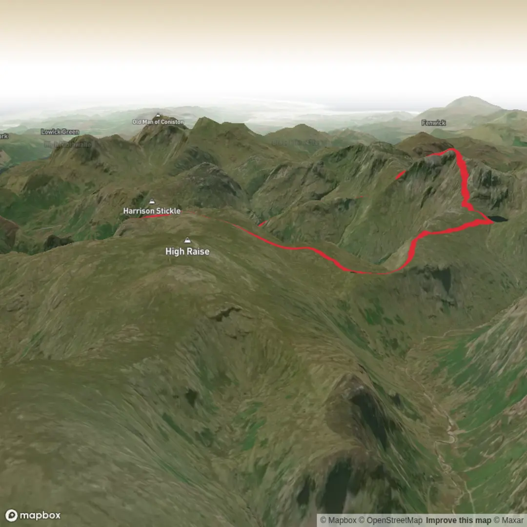 An image depicting the trail Jack's Rake and Bowfell and its surrounding area.