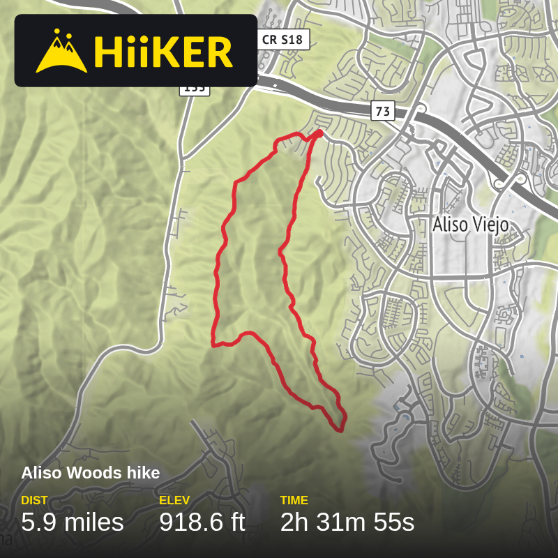 A map preview of the recording Aliso  Woods hike.
