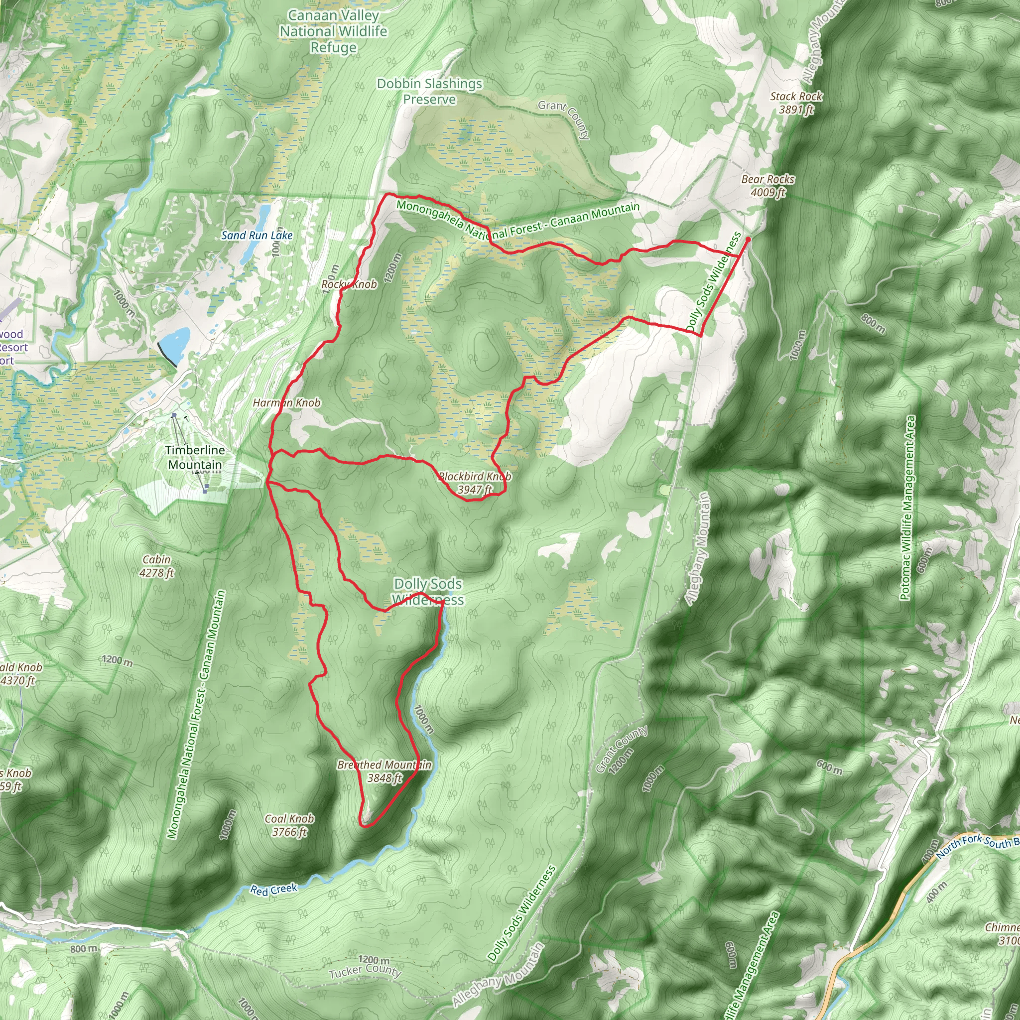Bear Rocks Trail, Red Creek and ADT Loop mobile static map