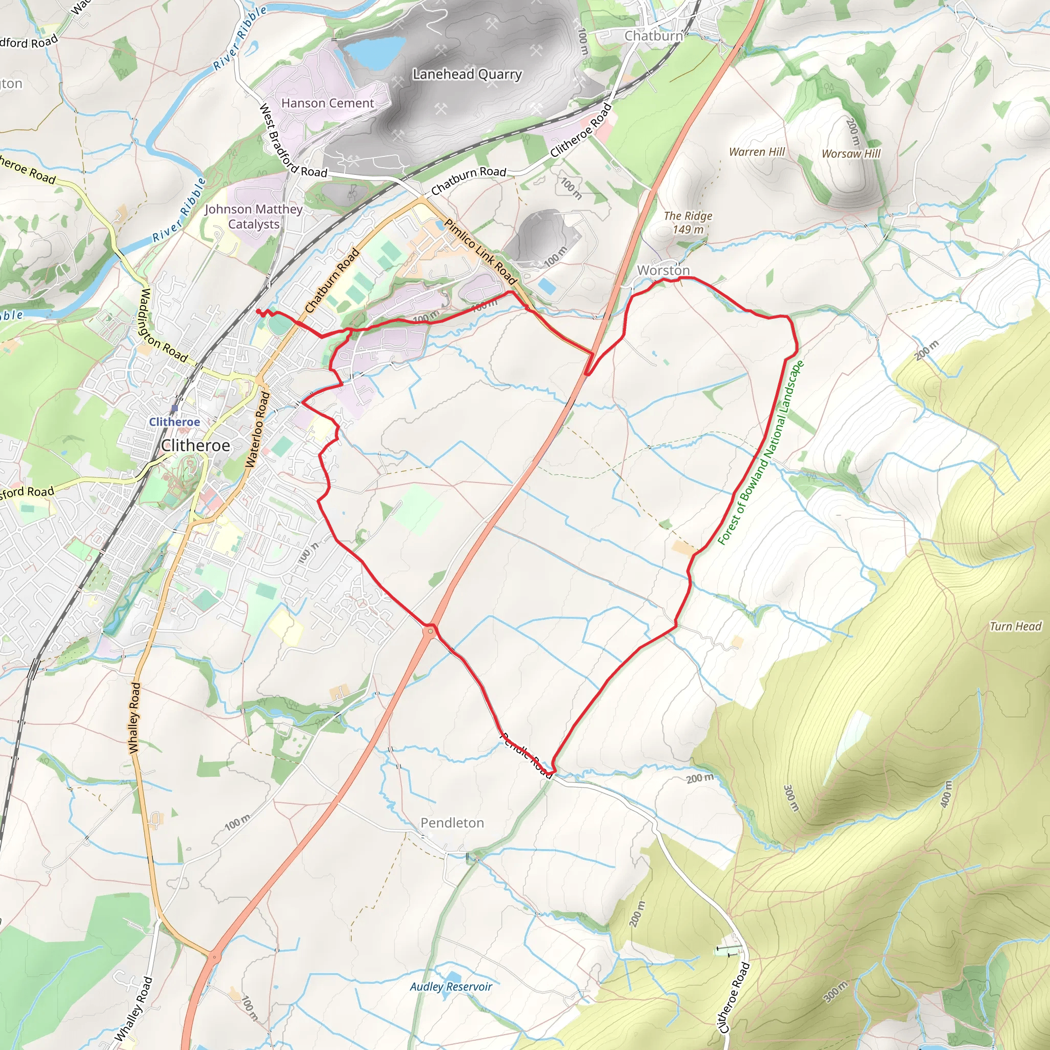 Clitheroe East Loop Walk mobile static map