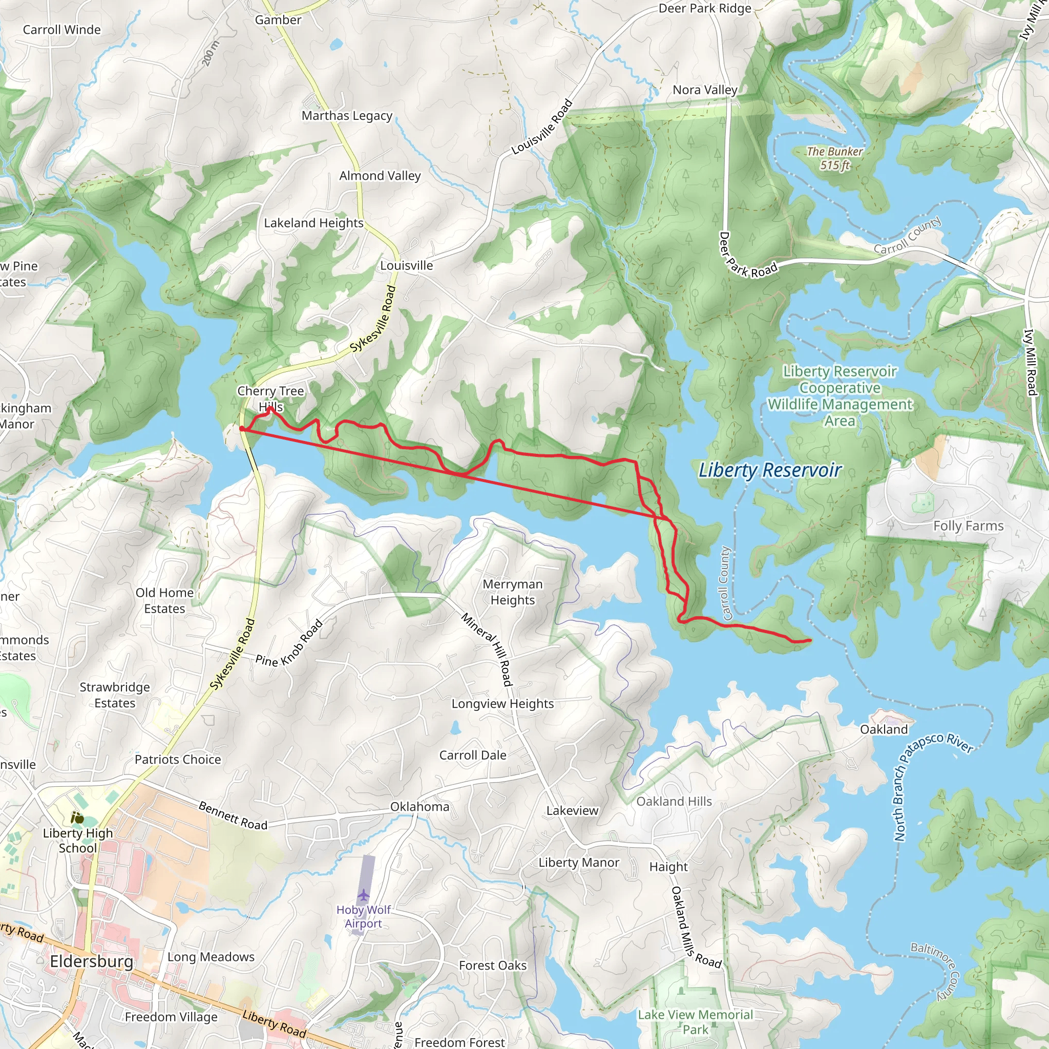 Cherry Tree Hill to Liberty Reservoir Loop mobile static map
