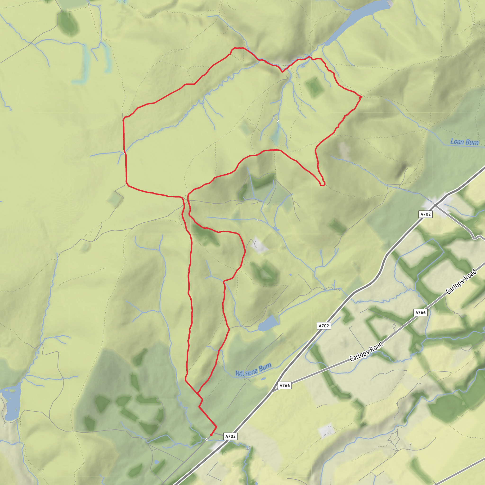 Monks Rig, Cap Law, Loganlee Reservoir, South Black Hill and West Kip Loop mobile static map