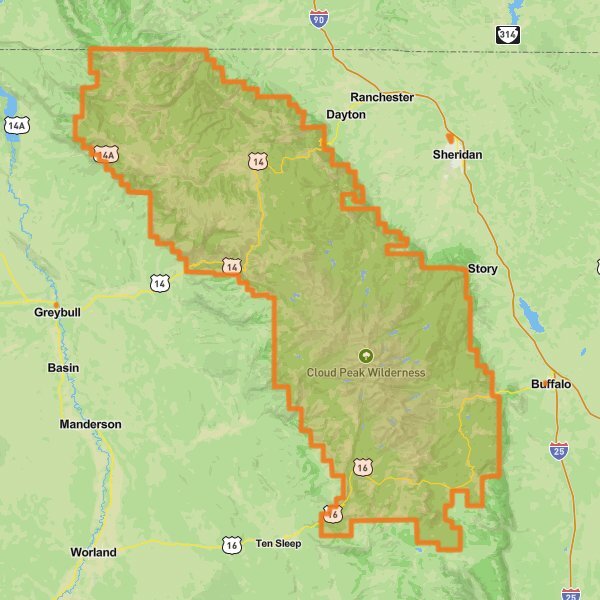 Bighorn National Forest mobile static map