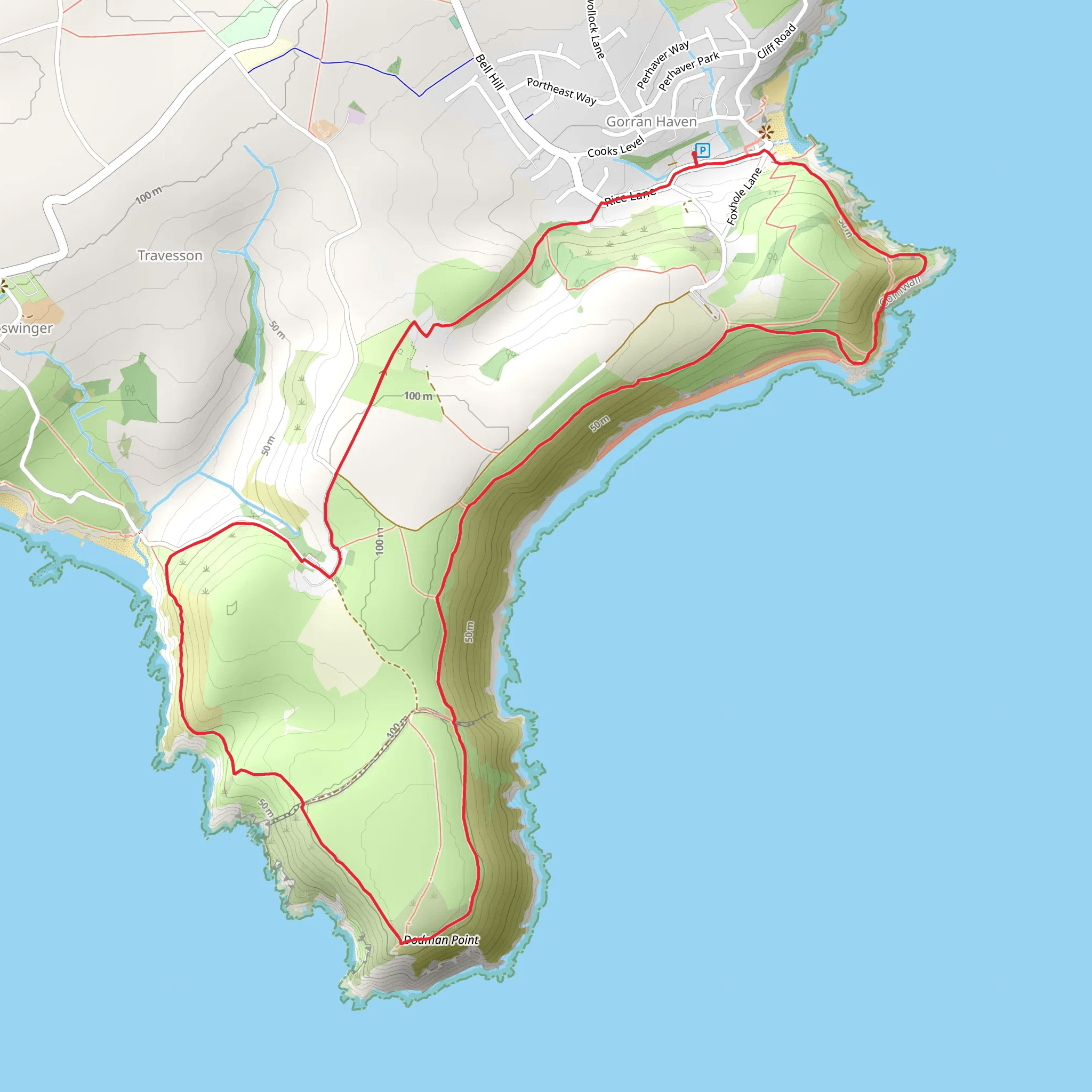 Stone Cross and Cadythew Rock via SWCP mobile static map