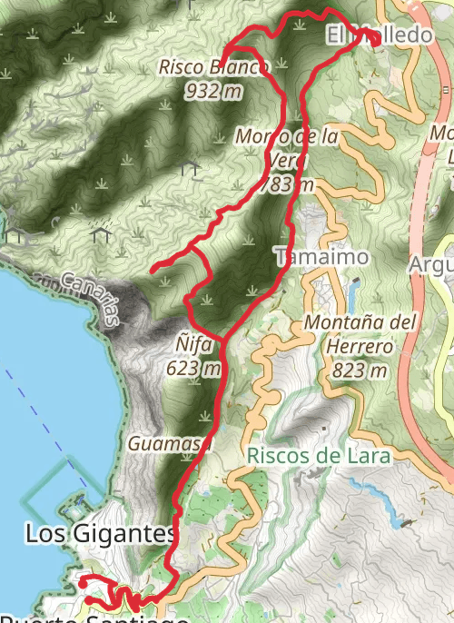 Los Gigantes to Risco Blanco and back mobile static map