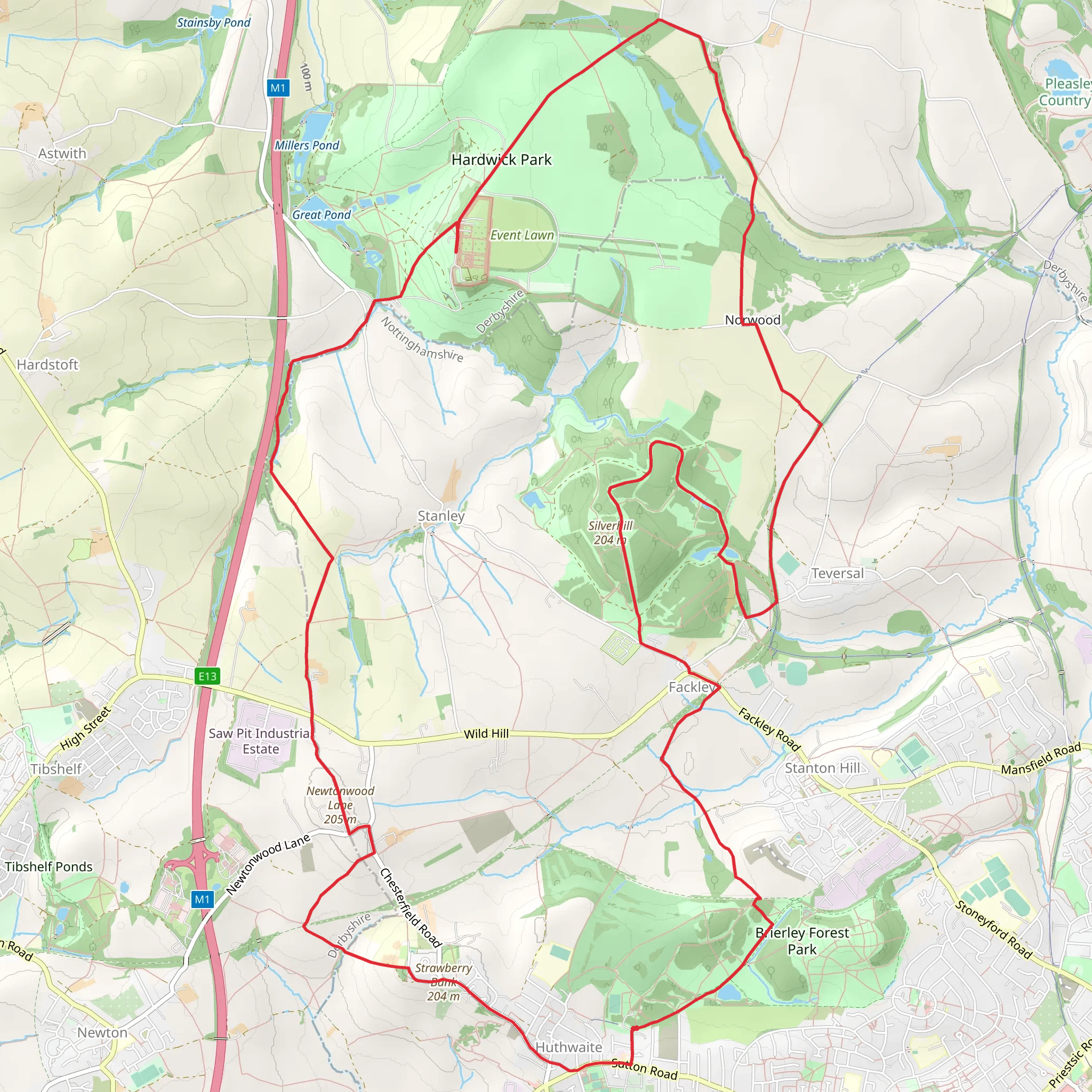 Huthwaite - Brierly Forest Park and Hardwick Hall Country Park mobile static map