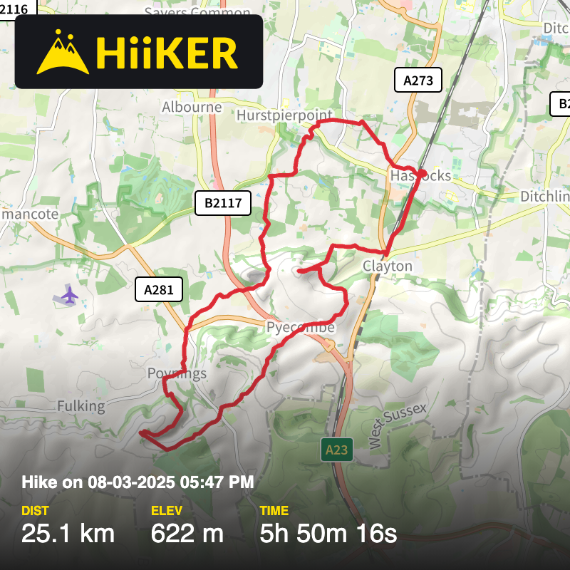 A map preview of the recording Hike on 08-03-2025 05:47 PM.