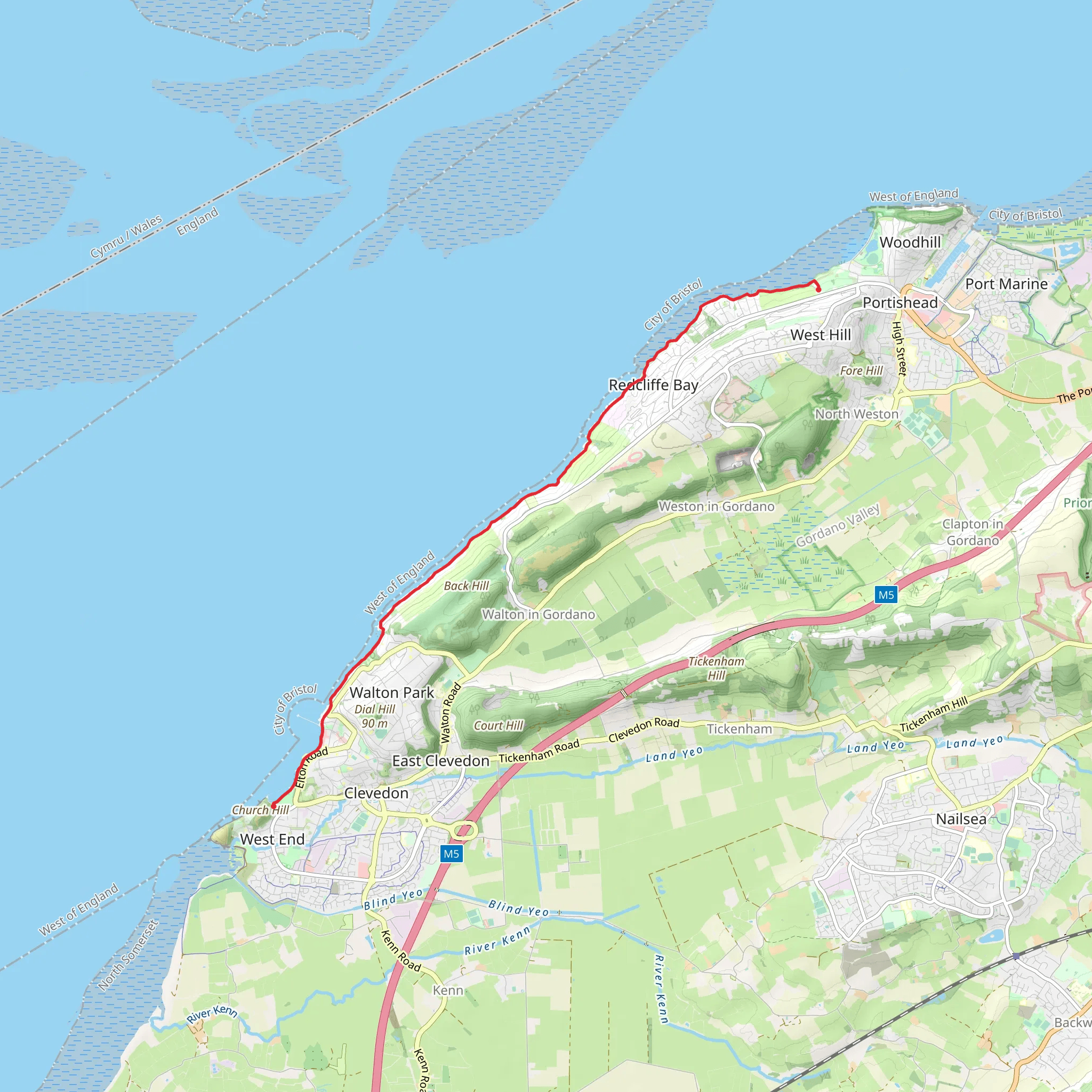 Clevedon to Portished via Culver Cliff mobile static map