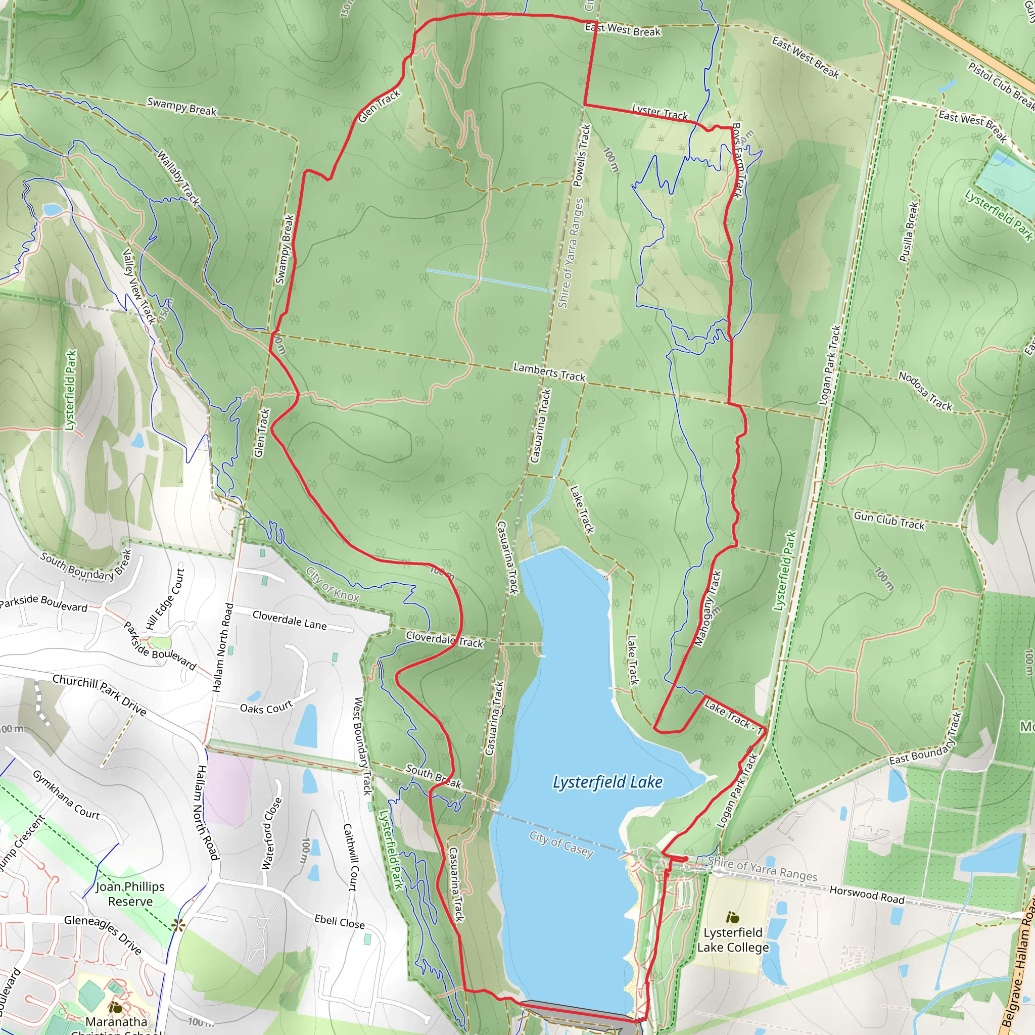 Lysterfield Lake Loop mobile static map