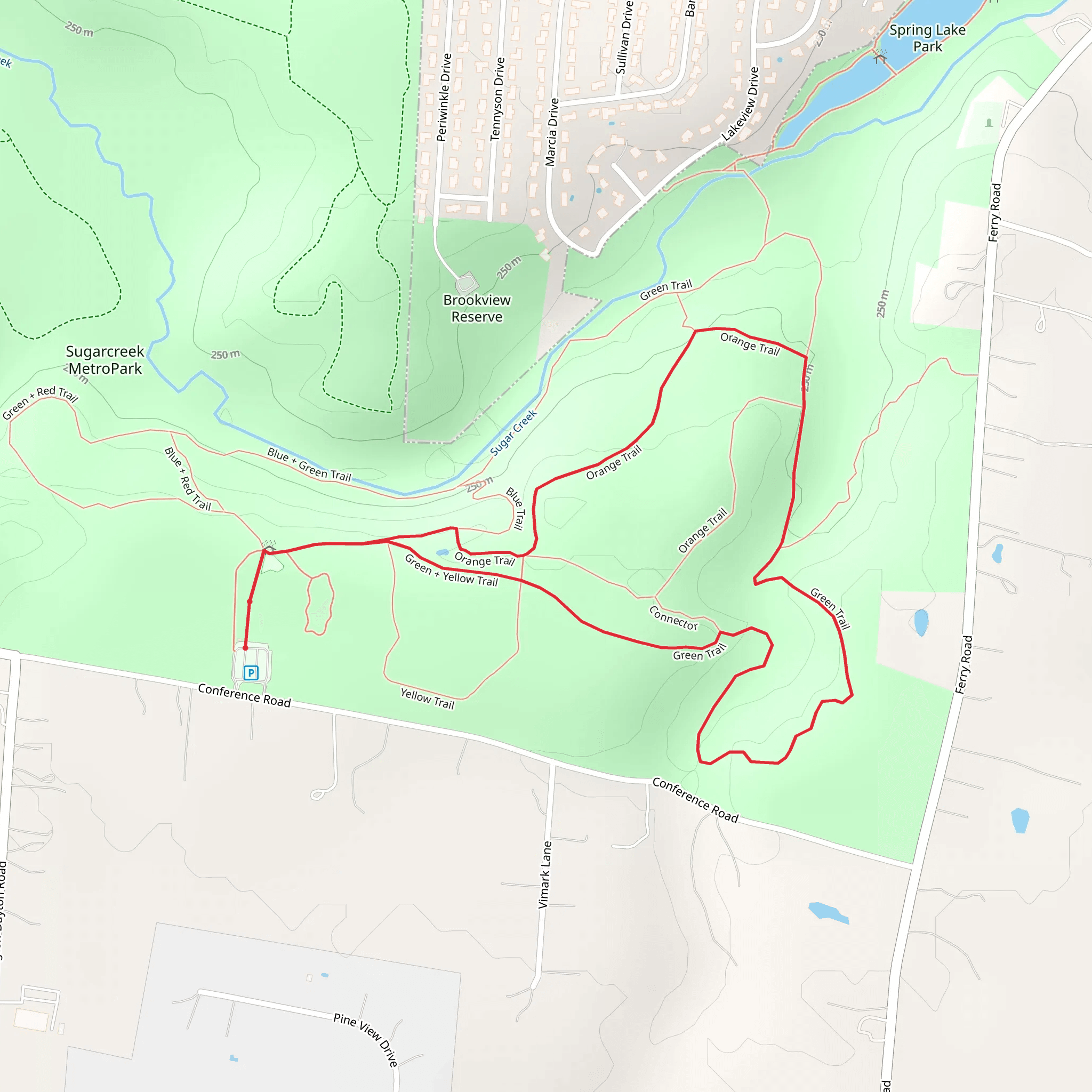 Sugarcreek MetroPark Green and Yellow Loop Trail mobile static map
