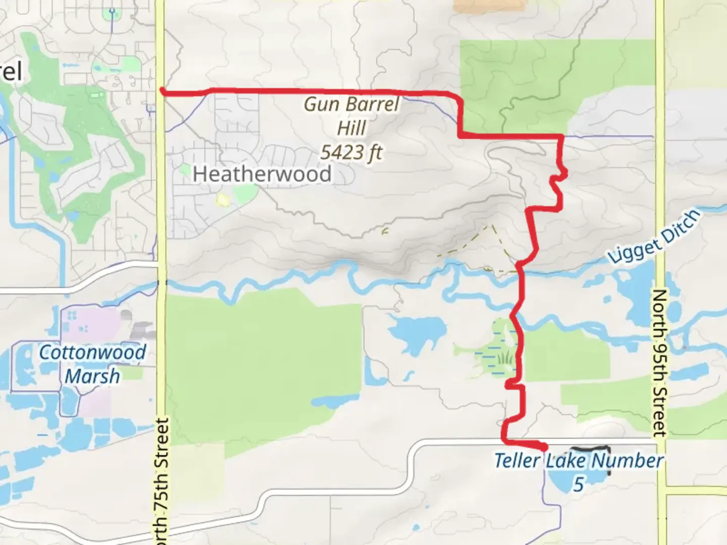 An image depicting the trail East Boulder - Gunbarrel Trail and its surrounding area.