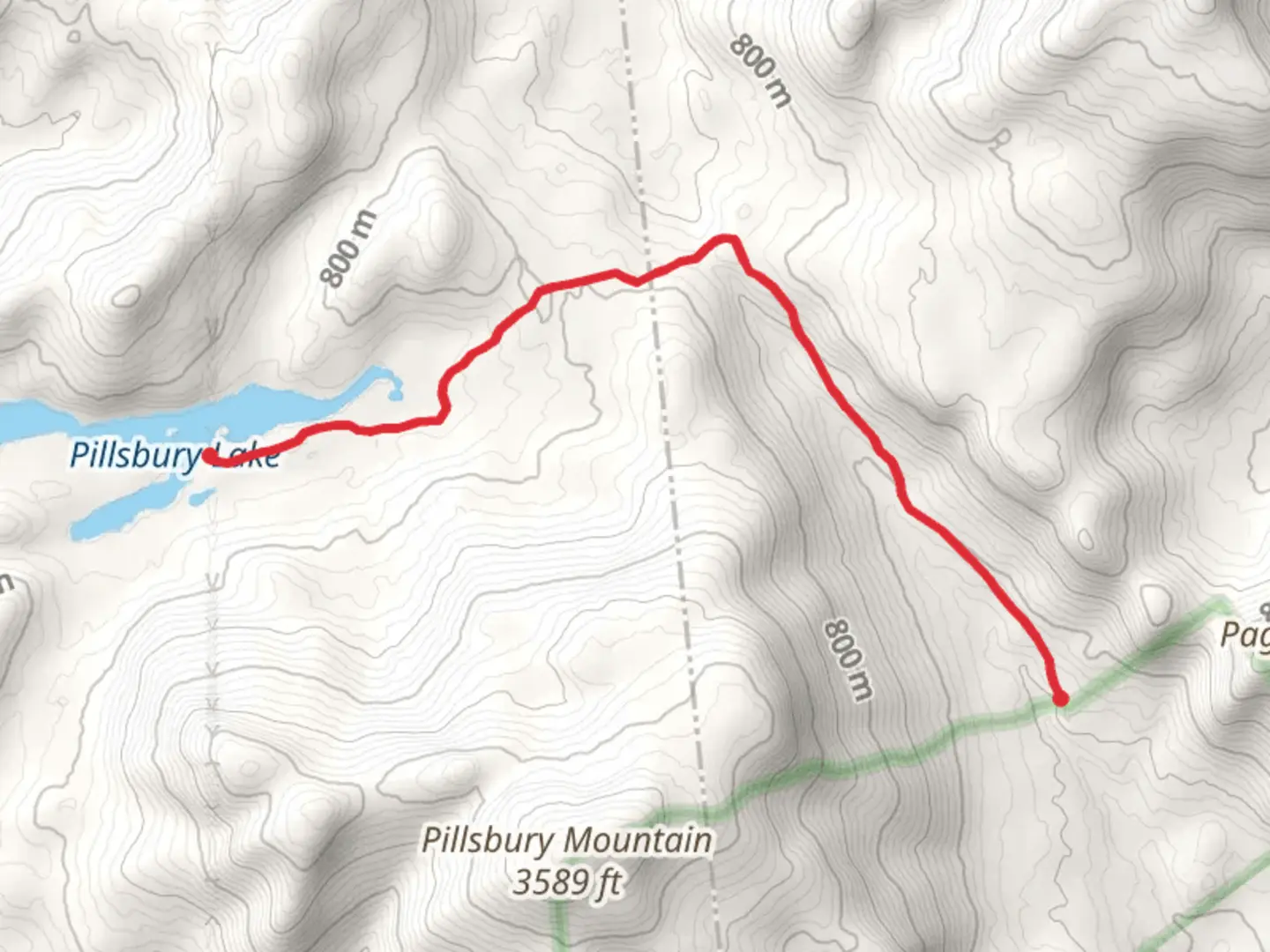 An image depicting the trail Pilsbury Lake via French Louis Trail and its surrounding area.