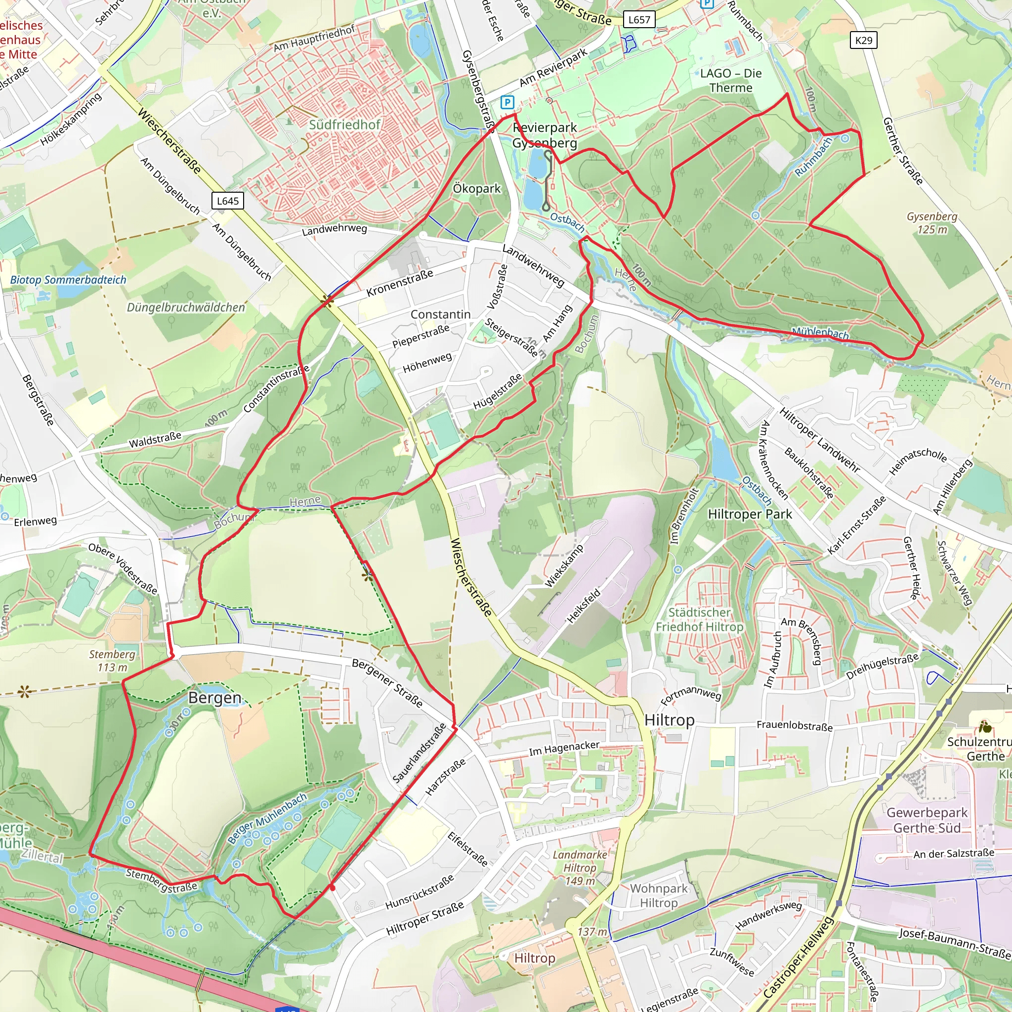Rund um Bochum and Gysenberg Rundweg A2 mobile static map
