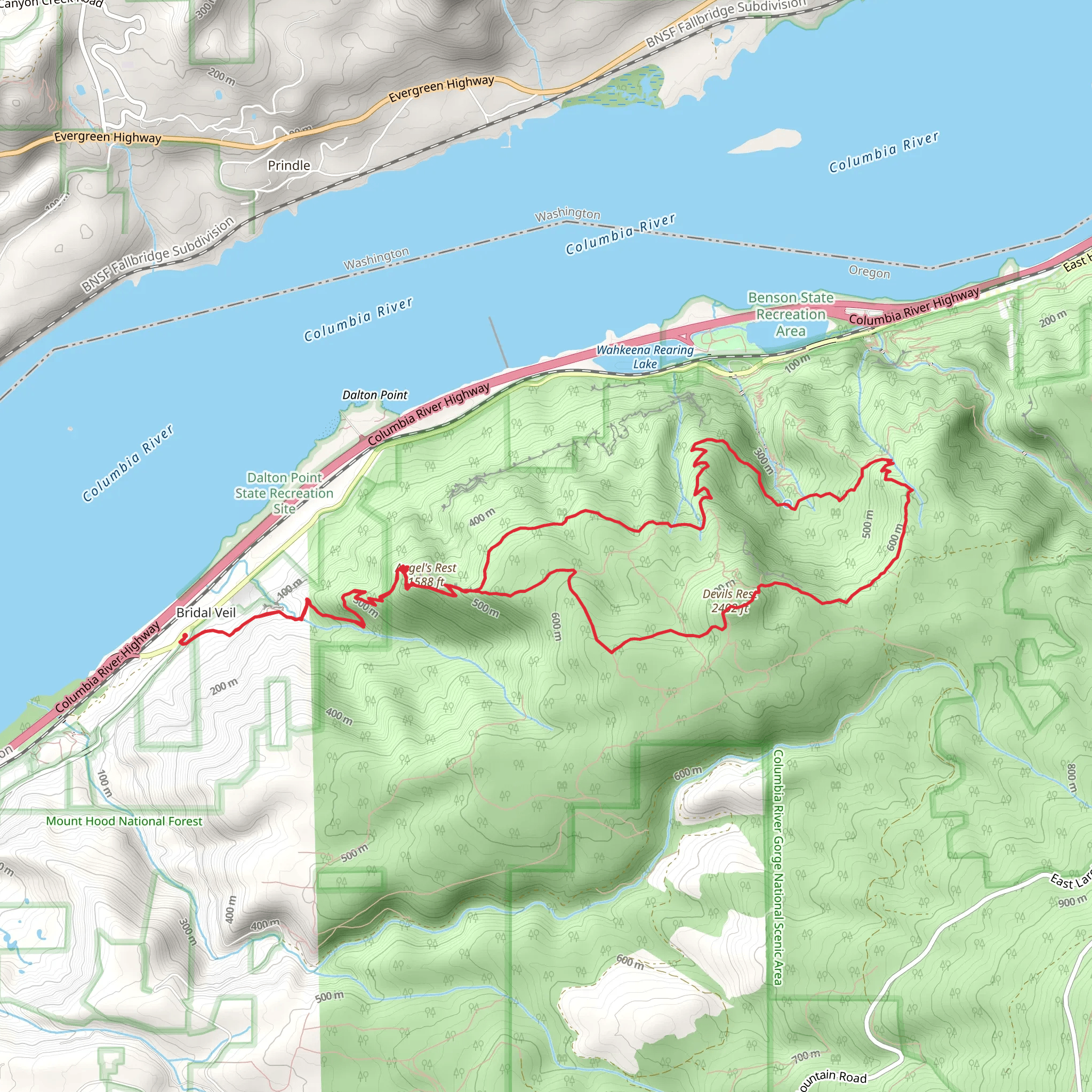 Angel's and Devil's Rest, Bridal Veil and Coopey Falls Loop mobile static map