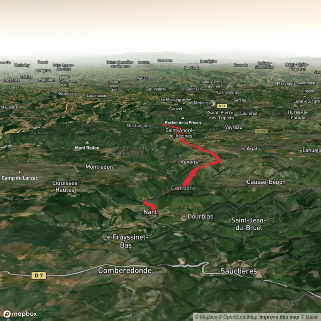 An image depicting the trail Nant nach Rozier and its surrounding area.