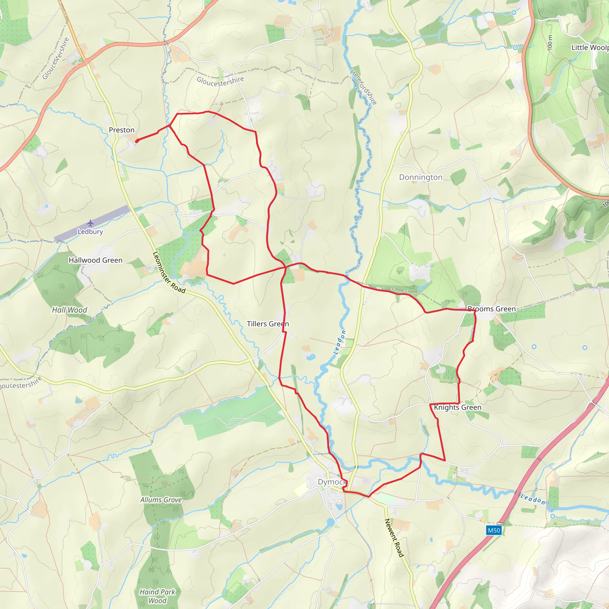 Preston, Dymock and Broom's Green Loop mobile static map
