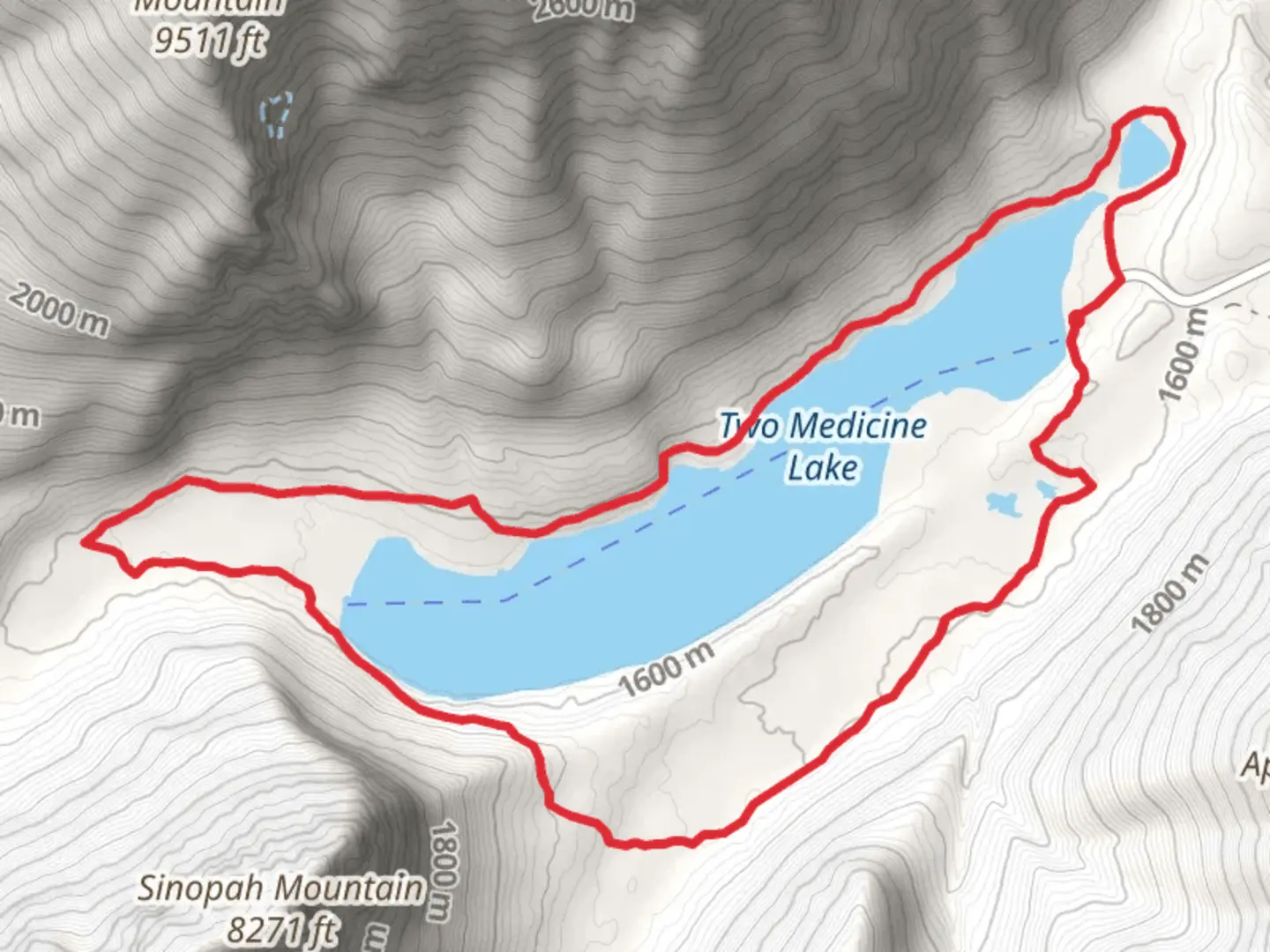 An image depicting the trail Two Medicine Lake Loop via Two Medecine South Shore and its surrounding area.