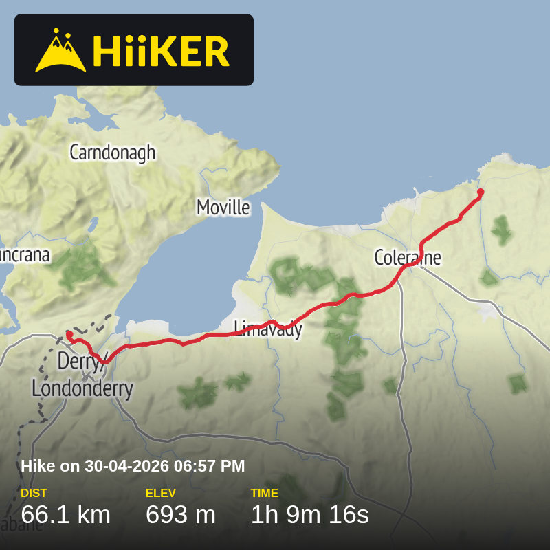 A map preview of the recording Hike on 30-04-2026 06:57 PM.