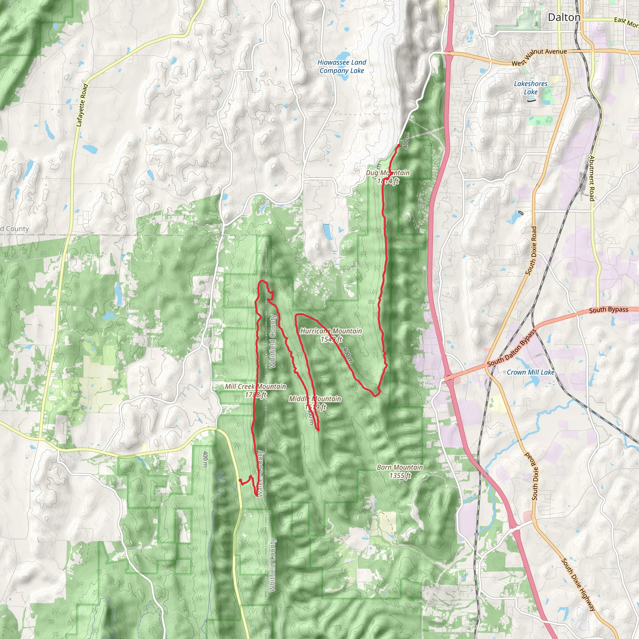 Middle Mountain and Mill Creek Mountain via Pinhoti Trail mobile static map