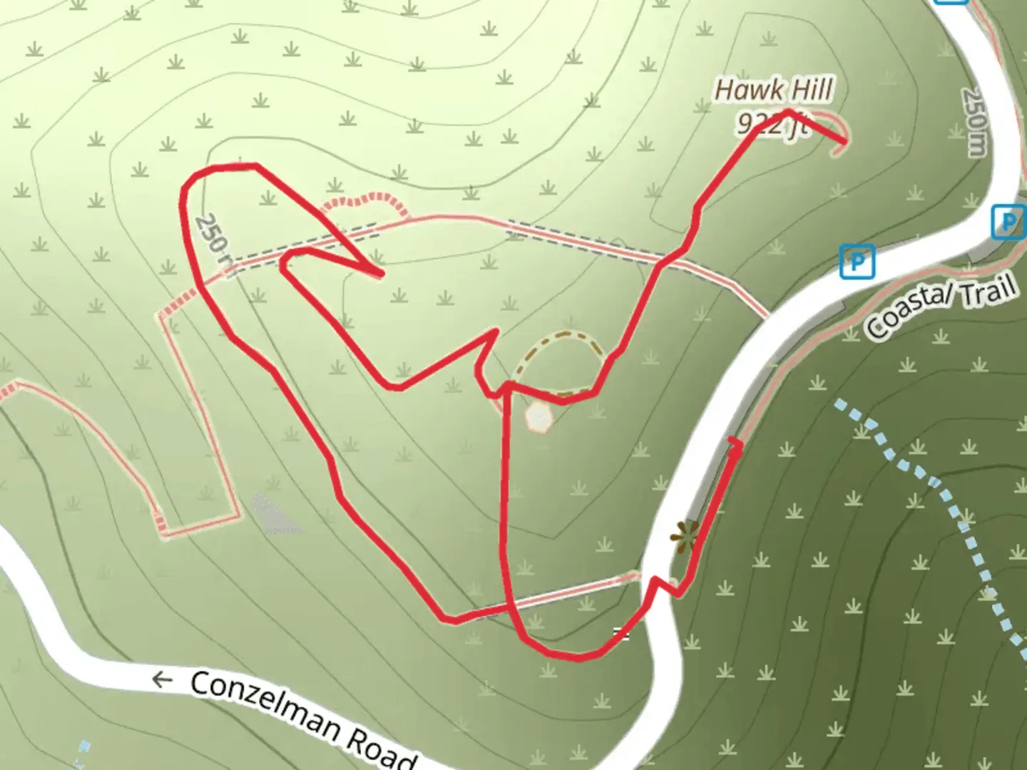 An image depicting the trail Hawk Hill Loop and its surrounding area.