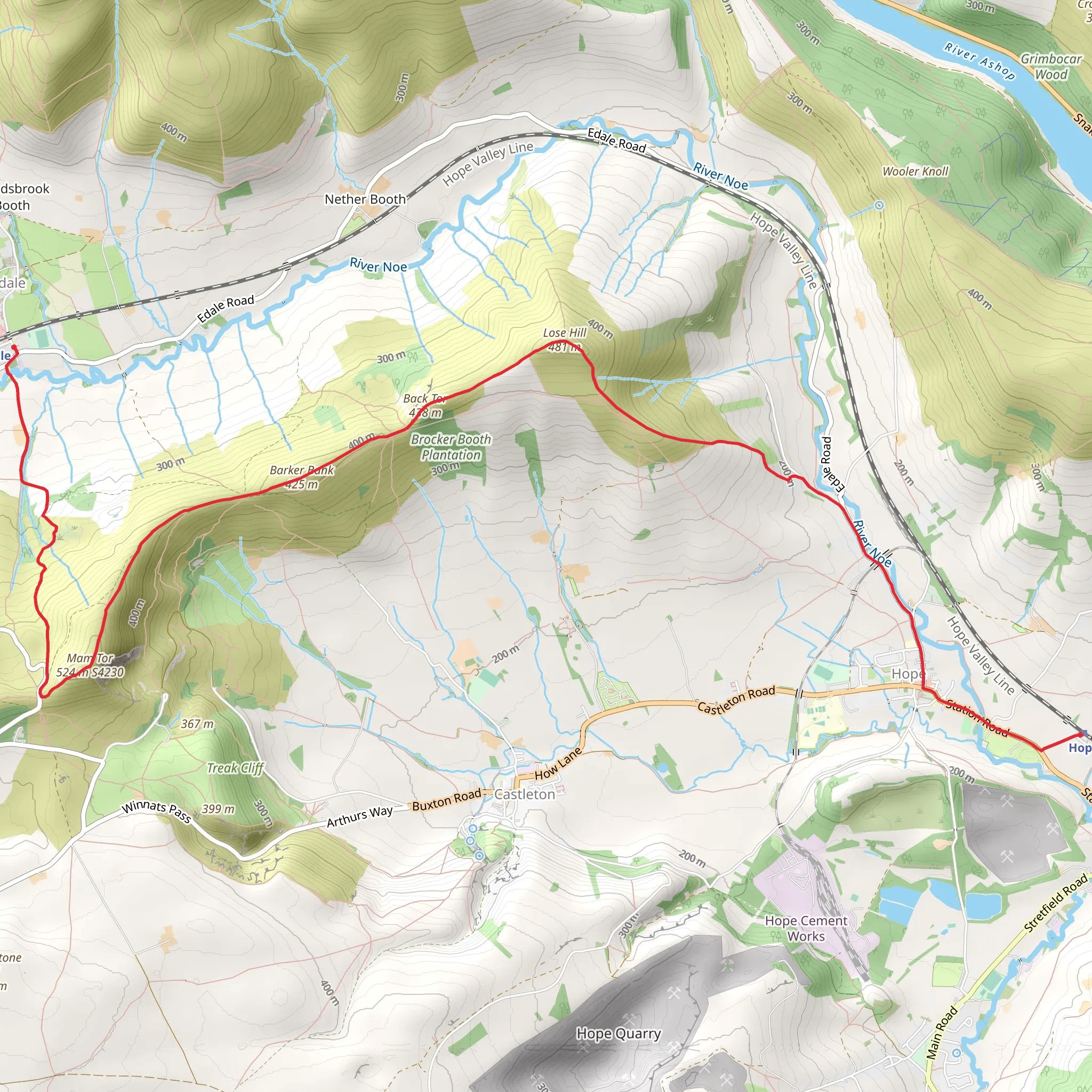Lose Hill and Back Tor from Hope to Edale mobile static map