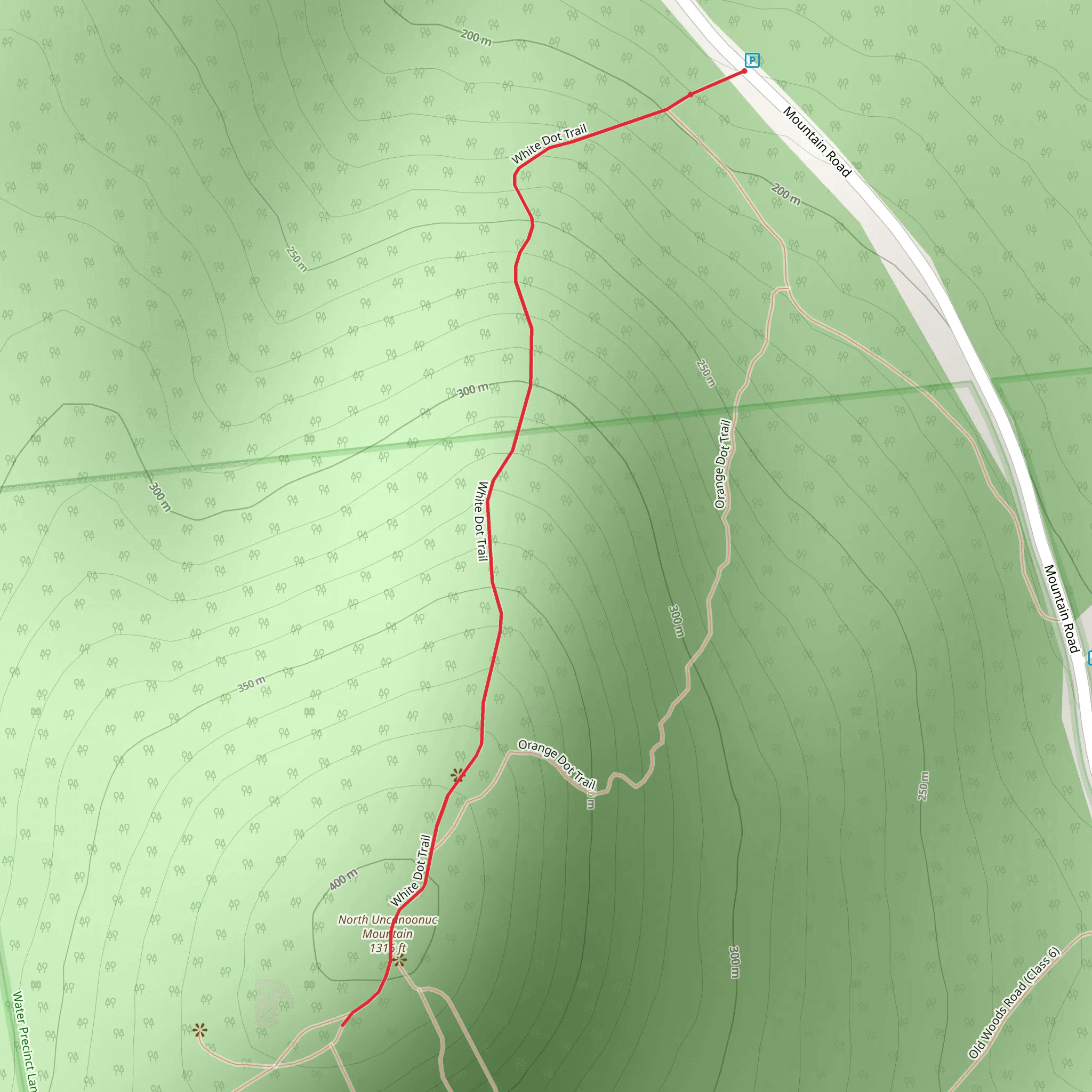 Mount Uncanoonuc Trail via Mountain Road mobile static map