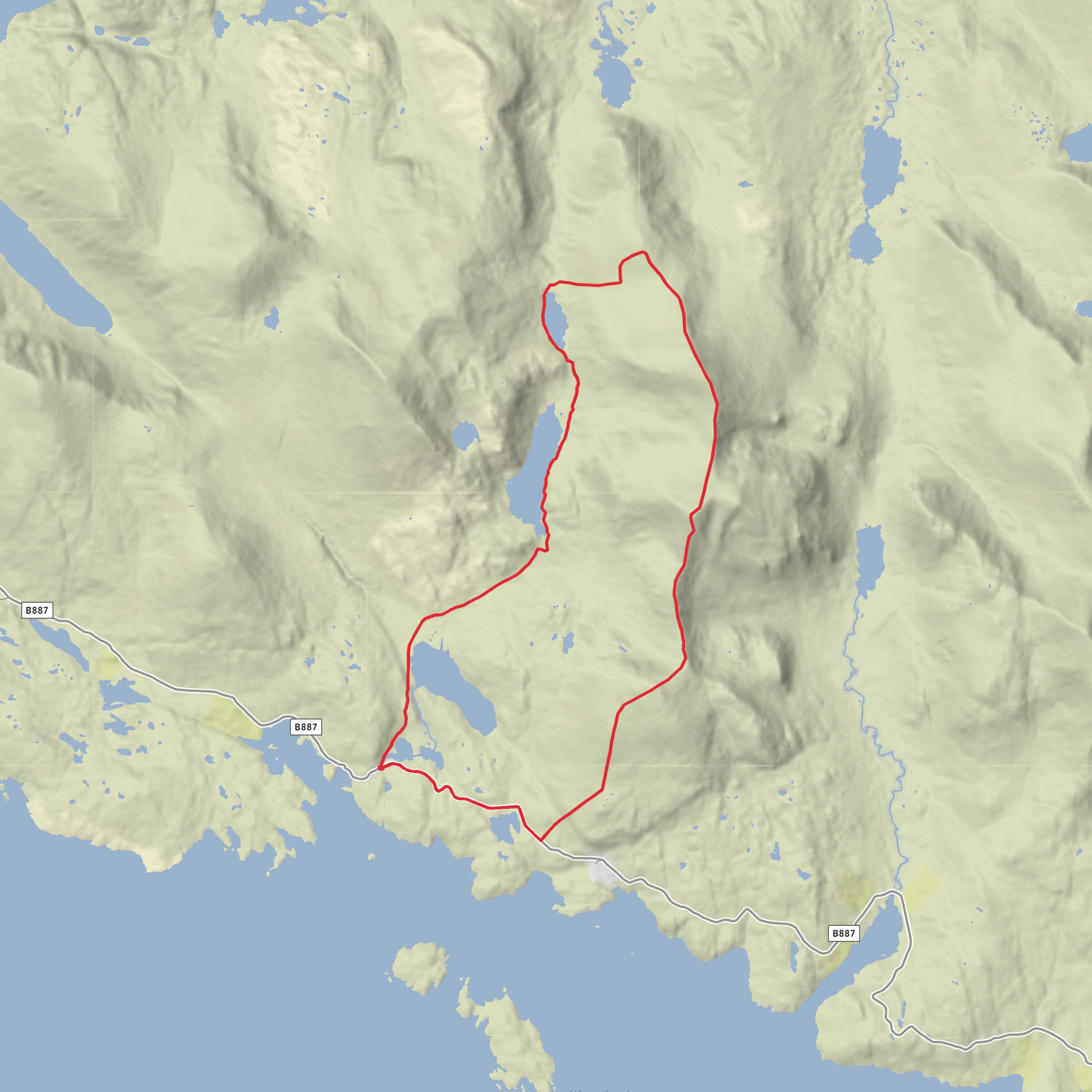 Loch Leosaid, Loch Chliostair, Loch Aiseabhat, Oireabhal and Cleiseabhal Loop mobile static map