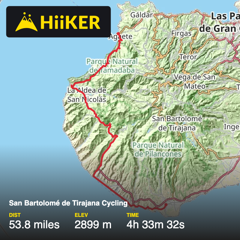 A map preview of the recording San Bartolomé de Tirajana Cycling.