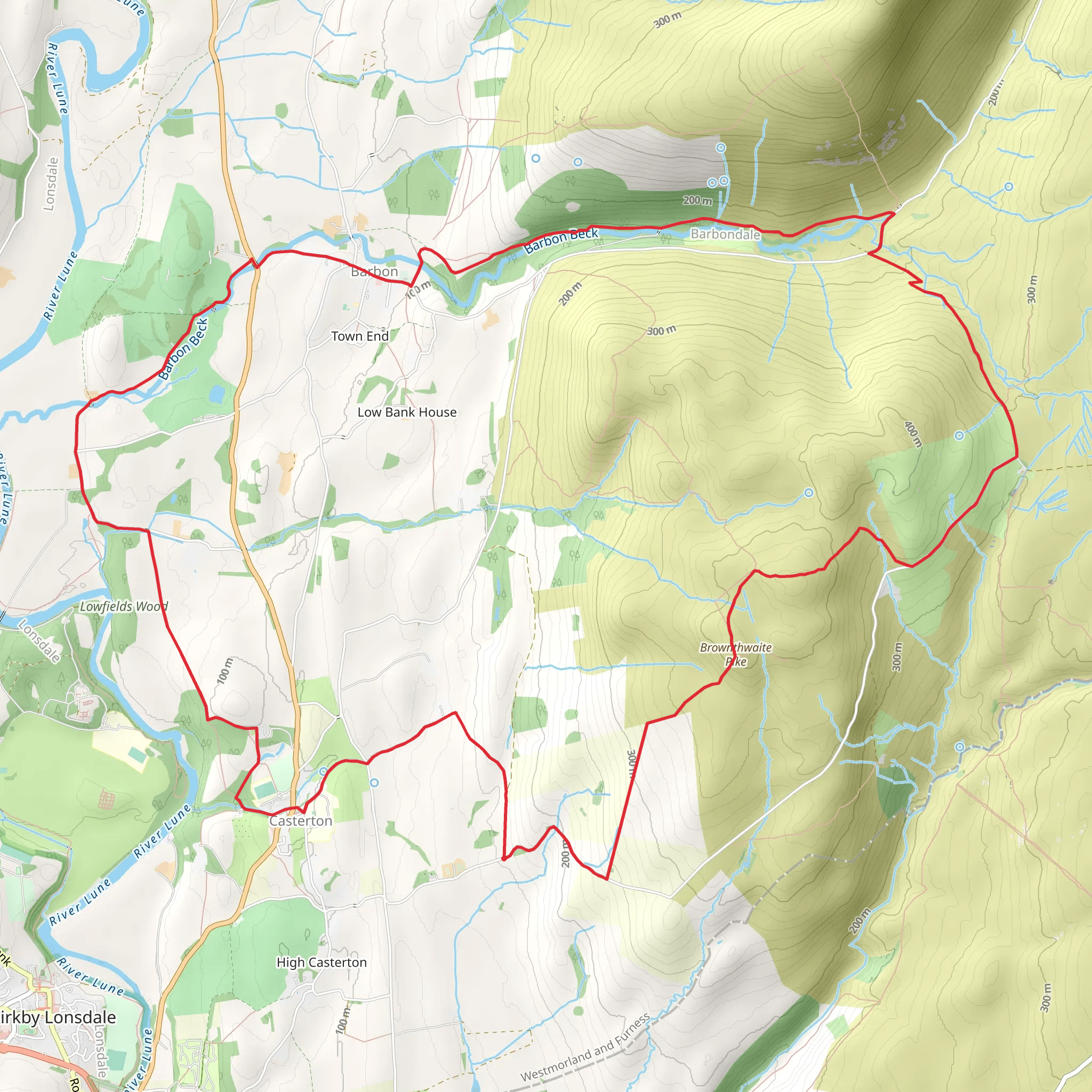 Casterton to Barbon Loop via Brownthwaite mobile static map