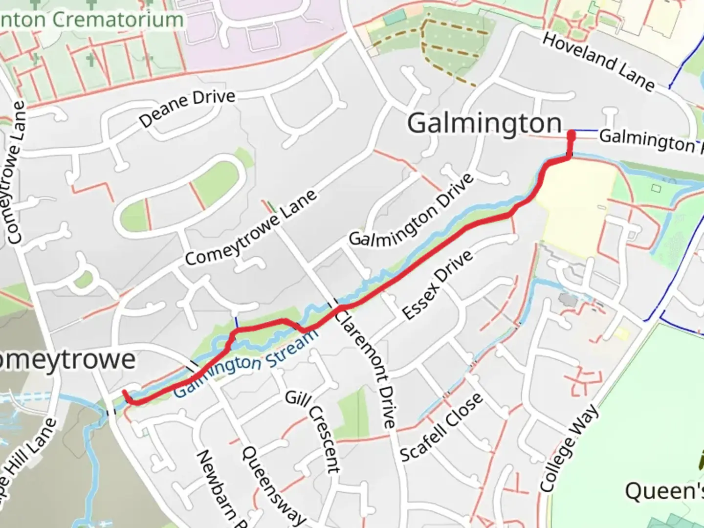 An image depicting the trail Galmington Stream Walk and its surrounding area.